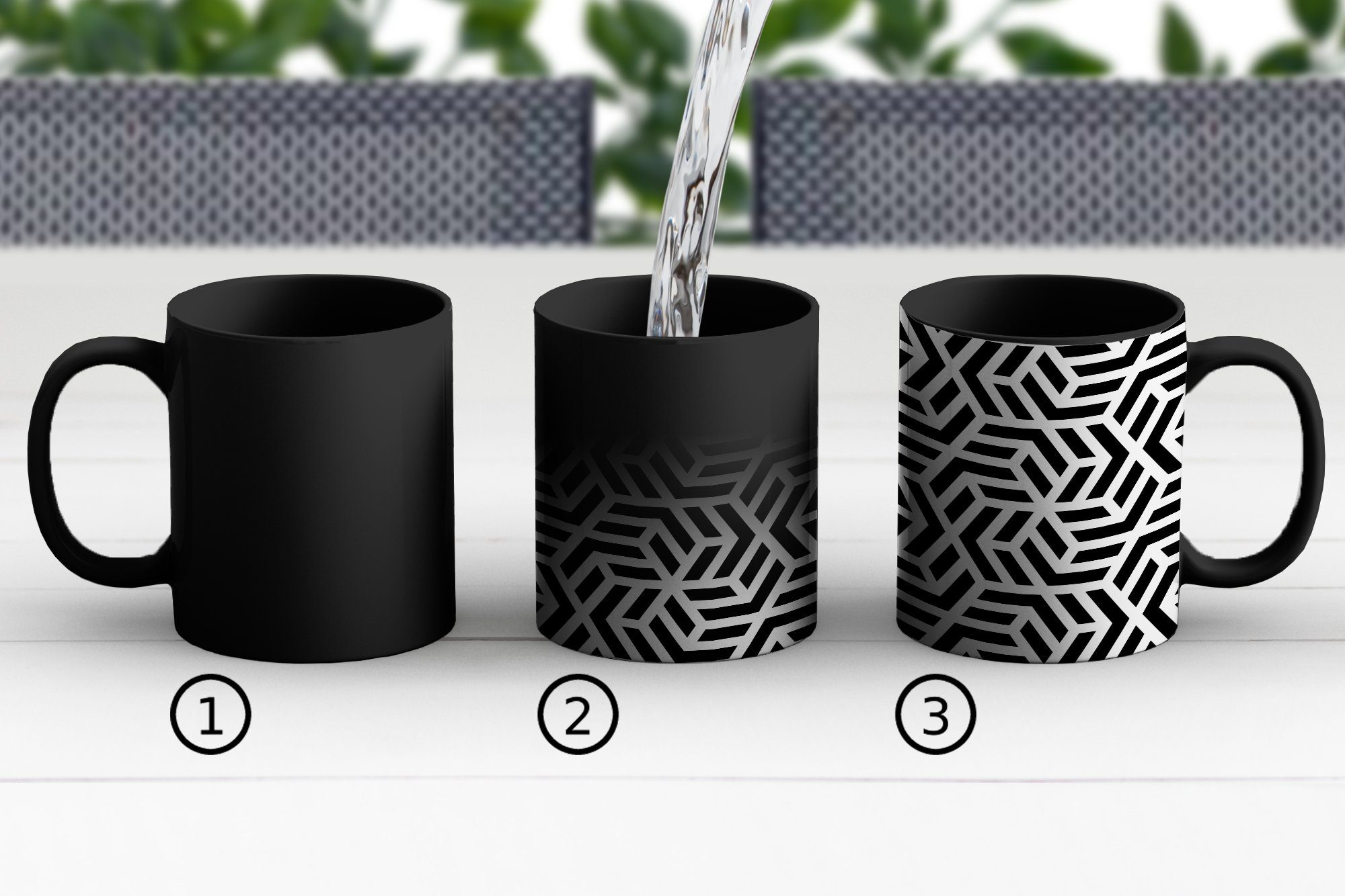 MuchoWow Tasse Design - - - Schwarz Zaubertasse, Teetasse, Geometrie Geschenk Kaffeetassen, Keramik, Muster - Weiß, Farbwechsel