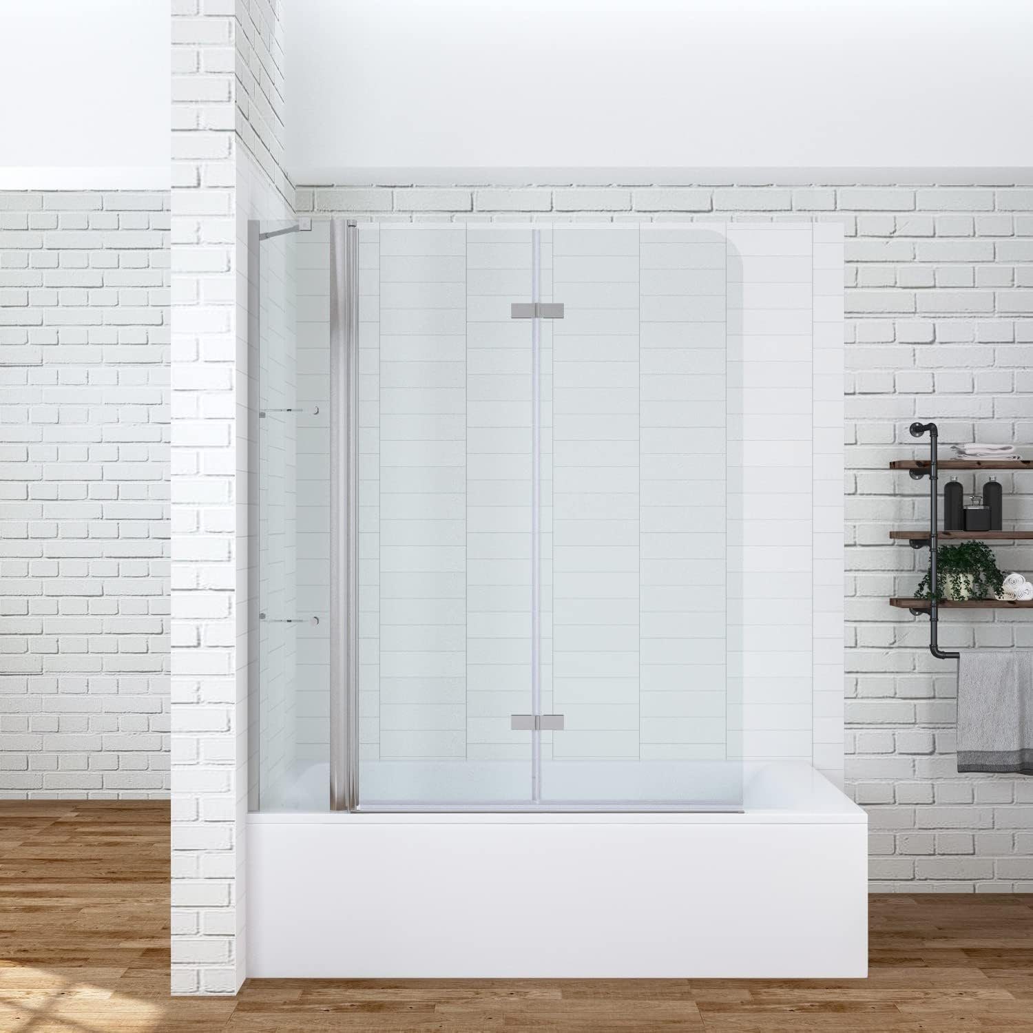 AQUABATOS Badewannenfaltwand Badewannenaufsatz Glas eck 3 teilig Duschwand Badewanne 130 150cm, 5 mm ESG mit NANO-Beschichtung, faltbar,mit Festteil und Duschablage