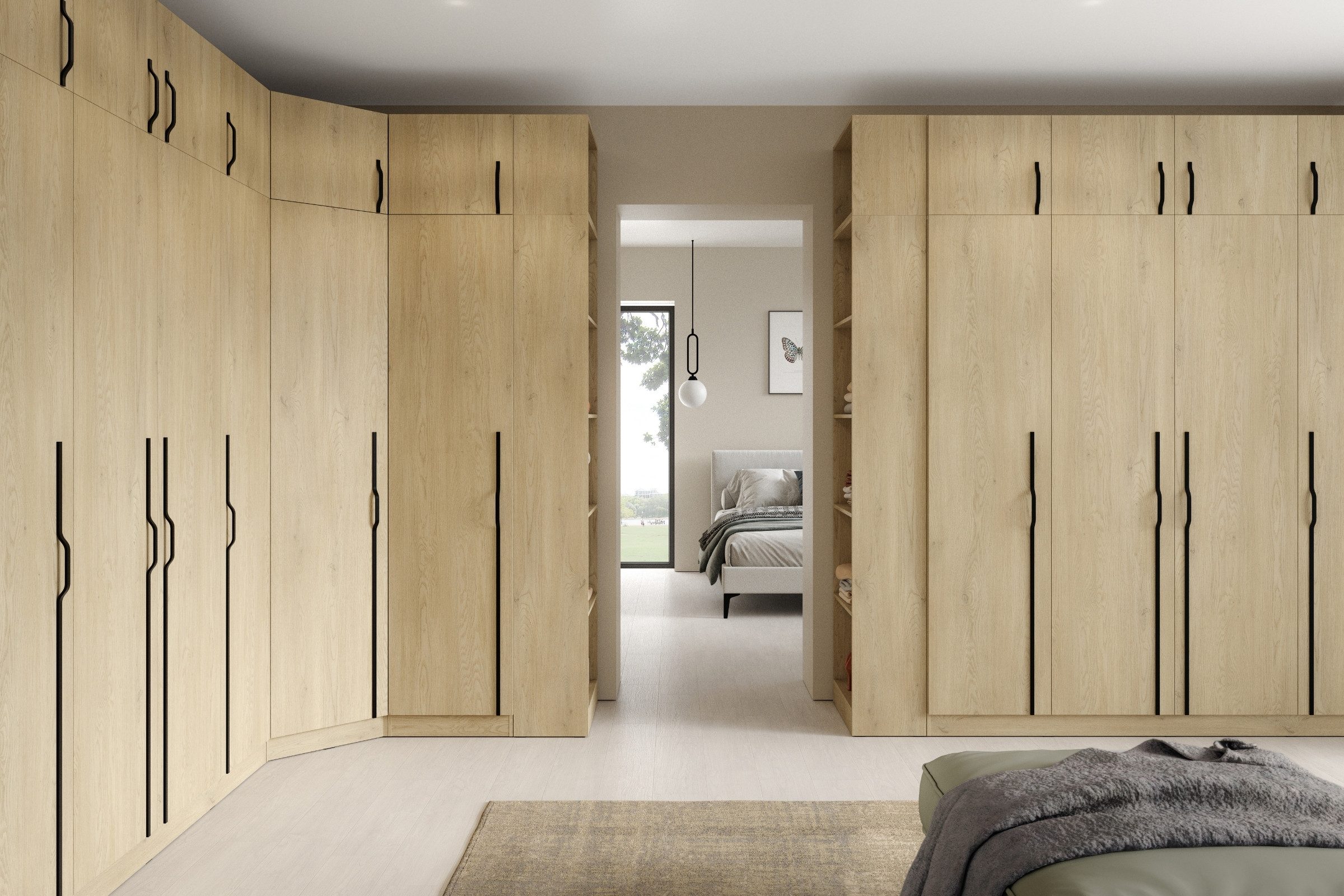 Deine Möbel 24 Kleiderschrank BRISSO BR2 3-türiger Drehtürenschrank, 150 cm breit, mit Metallgriffen (Set, 1-St., ideal für Schlafzimmer & Ankleidezimmer) in Platingrau matt, Kaschmir matt, Eiche Cremona