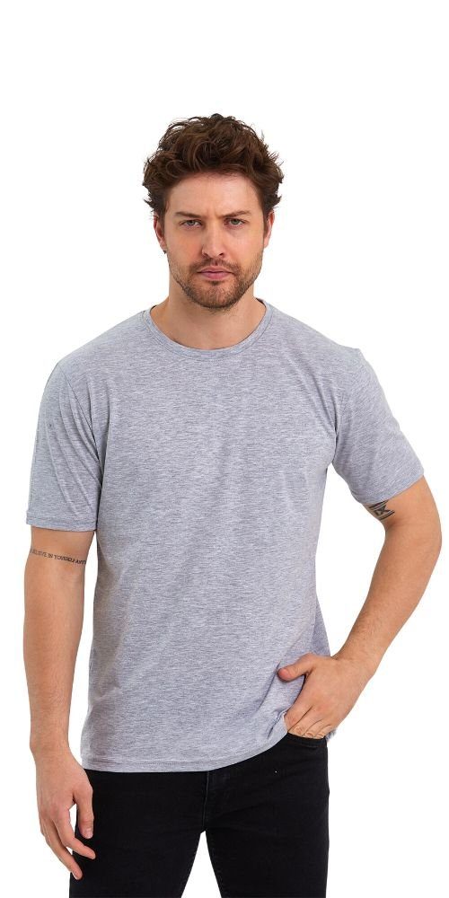 T-Shirt T-Shirts gerader Basic Baumwolle Abschluss Herren COMEOR Grau Ärmel (Packung, 1-tlg) mit