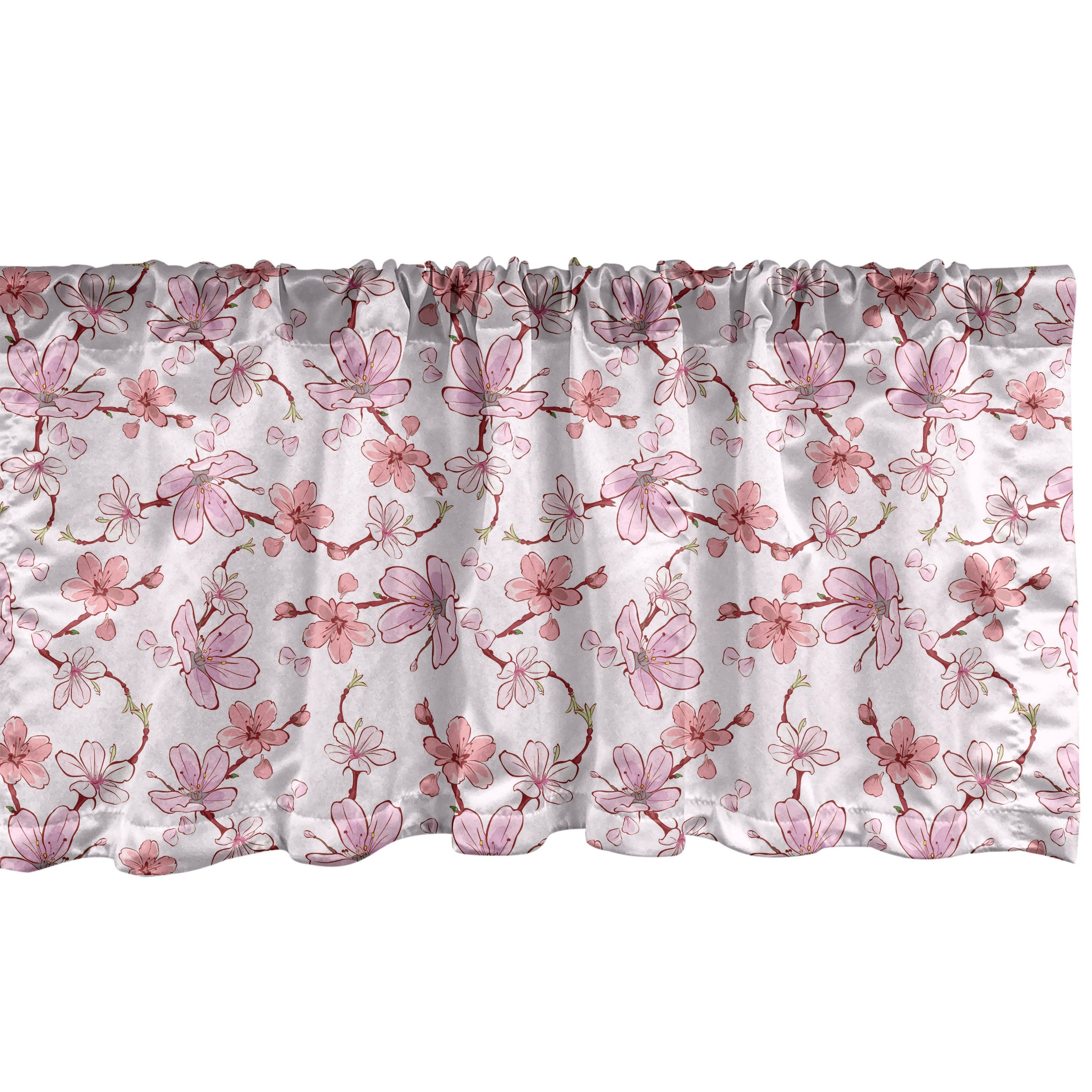Scheibengardine Vorhang Volant für Küche Schlafzimmer Dekor mit Stangentasche, Abakuhaus, Microfaser, asiatisch Japanische Kirsche blüht