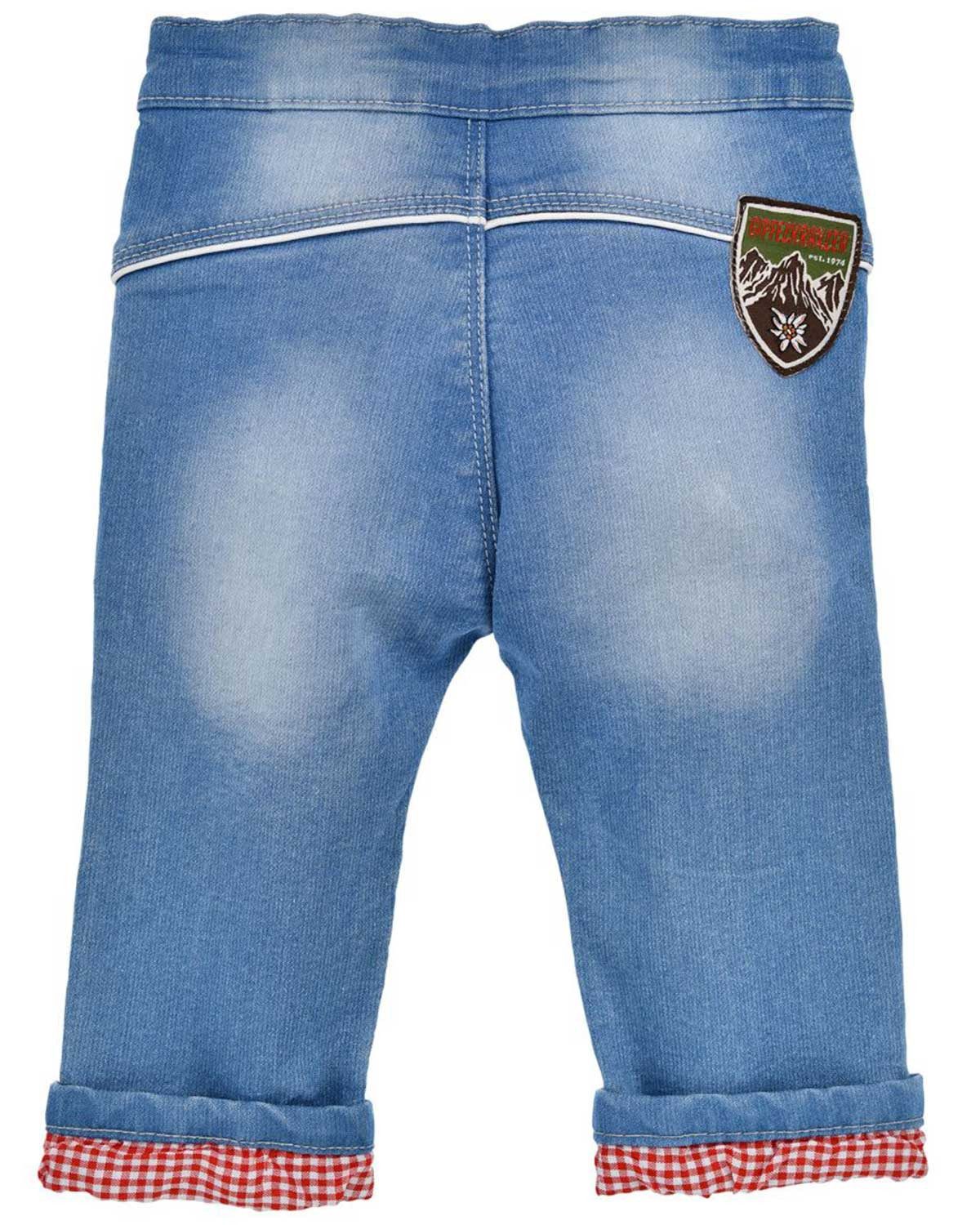 BONDI Trachtenlederhose Lange Baby Jungen Jeans 'Gipfelkraxler' 91725, Bl
