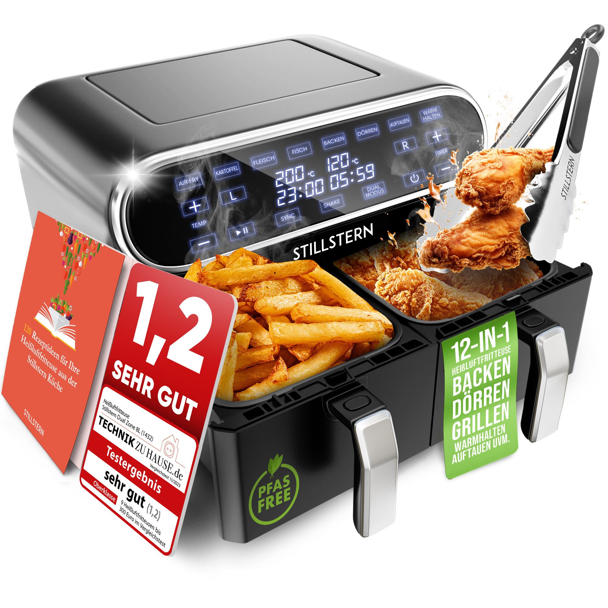 Stillstern Heißluftfritteuse, 2400 W, Backofen, Dörrautomat, Grill, Warmhalten&Auftauen