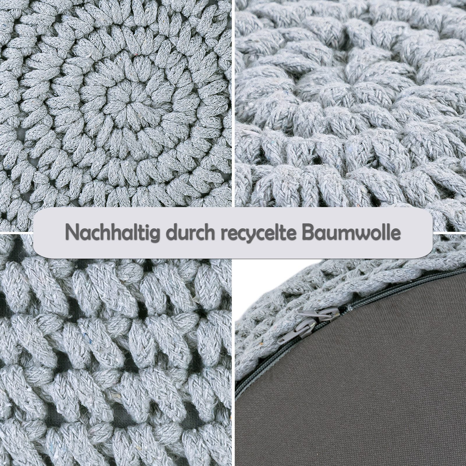 Amagohome Sitzhocker Bodenkissen Pouf Ø55 H37 Mohar Sitzhocker Sitzpouf waschbar nachfüllba, Bezug abnehmbar u. bei 30° Feinwäsche waschbar! – Bild 5 von 5