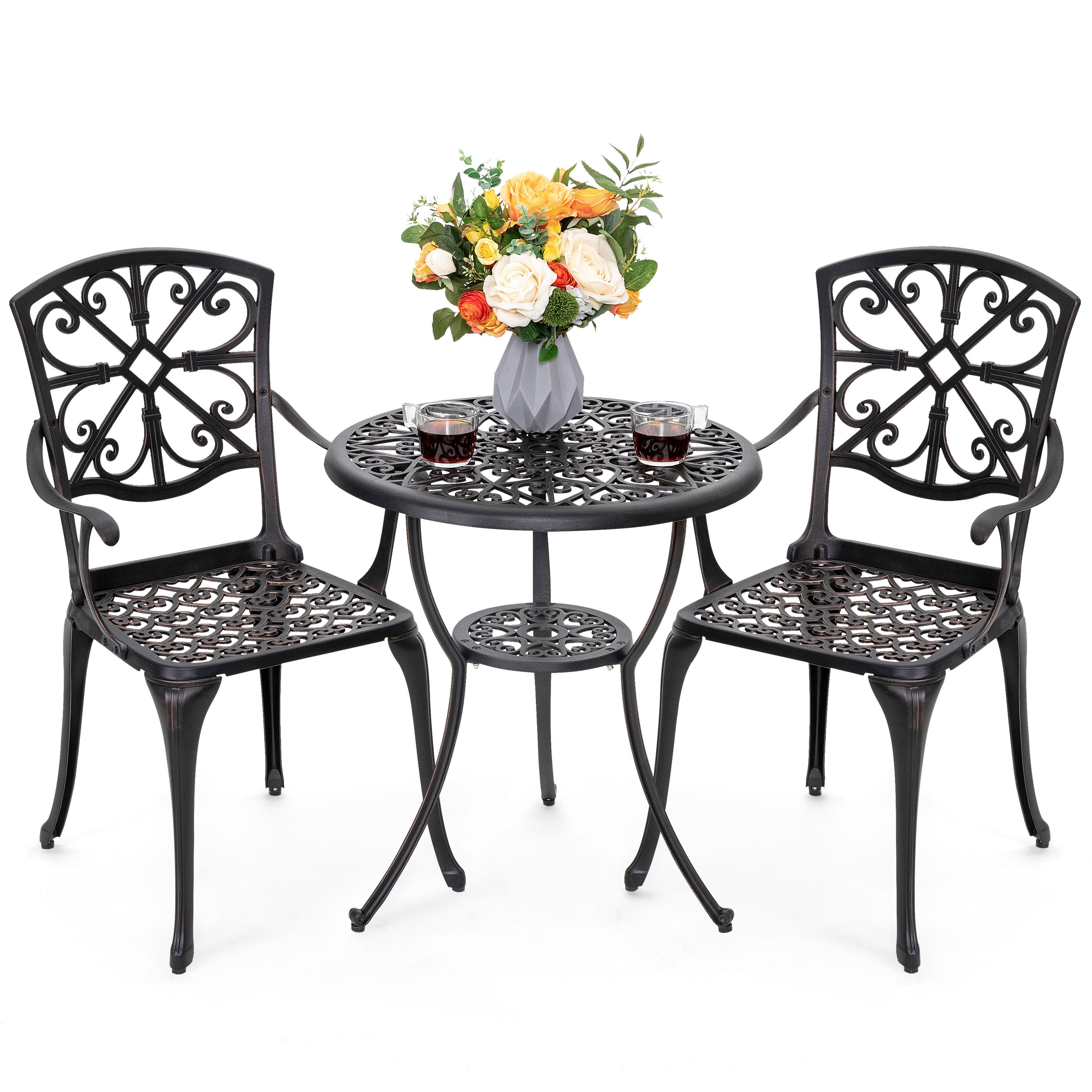 Avestar Balkonset 3-tlg. Terrassenset aus Gussaluminium mit 4,5 cm Schirmloch, Rostschutzbeschichtung, ergonomisch, ideal für den Garten.