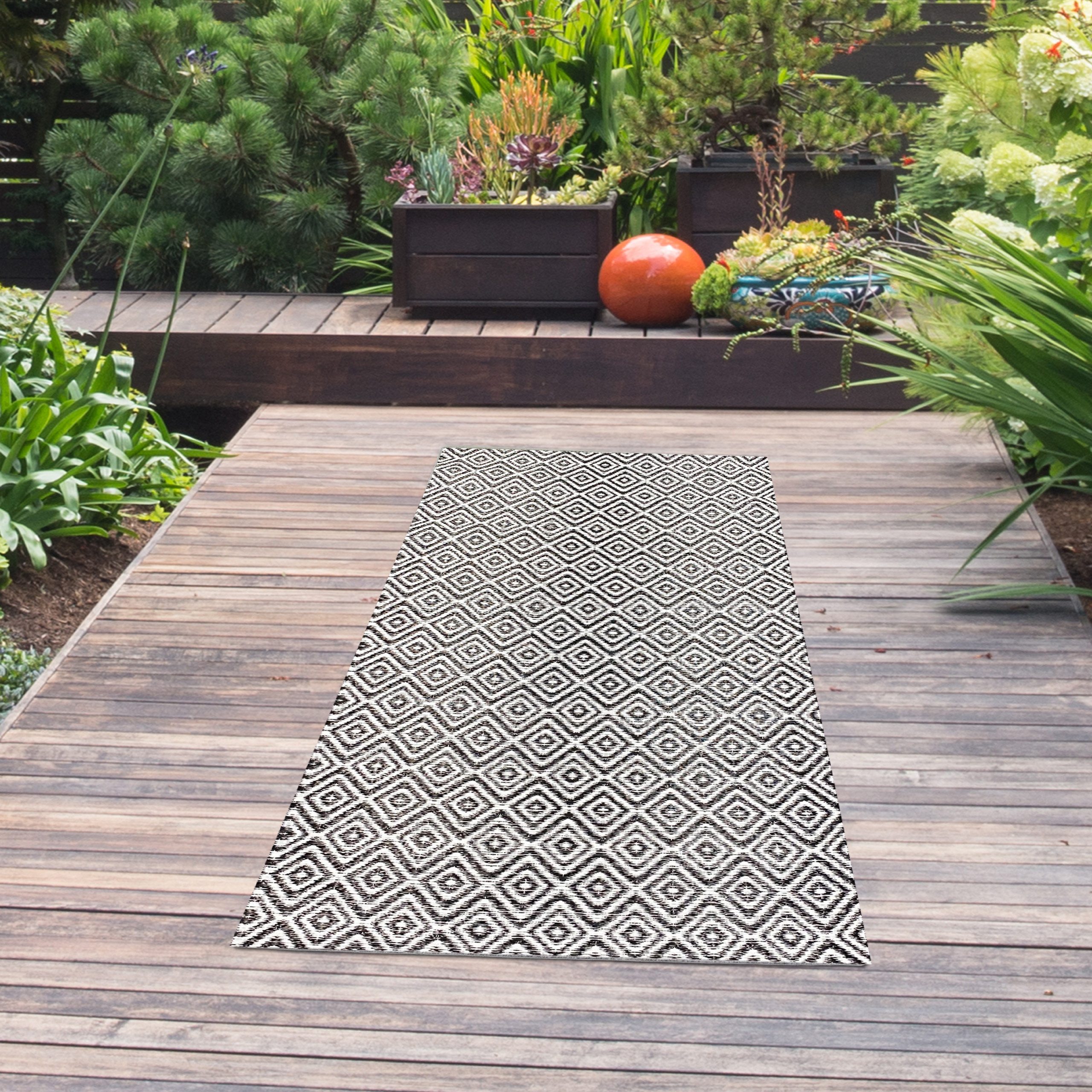 TeppichHome24 Outdoorteppich Kunststoff-Teppich mit Rautenmuster, Outdoorte günstig online kaufen