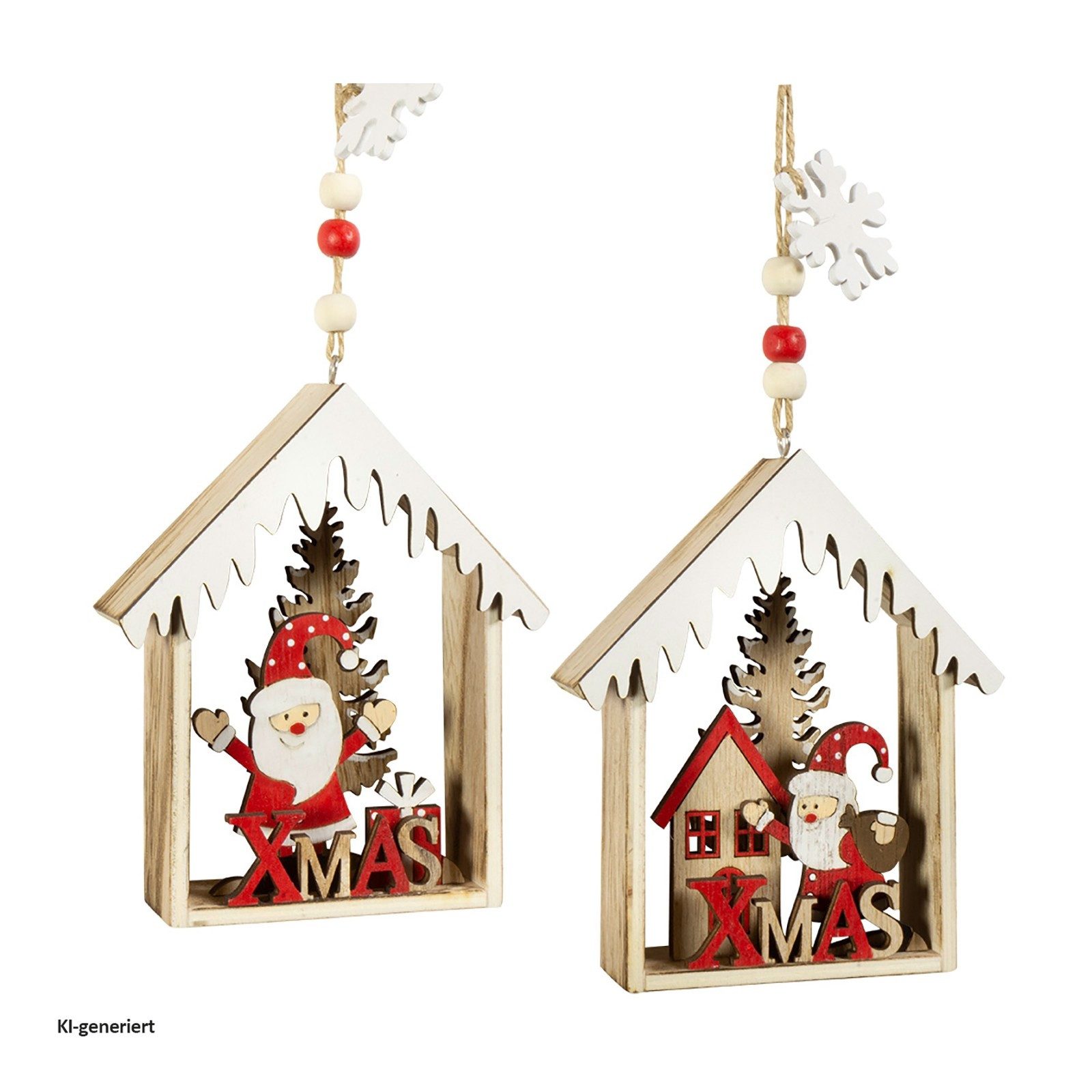 HTI-Living Christbaumschmuck Baumschmuck Häuschen bunt, 2er Set Holz (2-tlg), Weihnachtsschmuck Christbaumschmuck