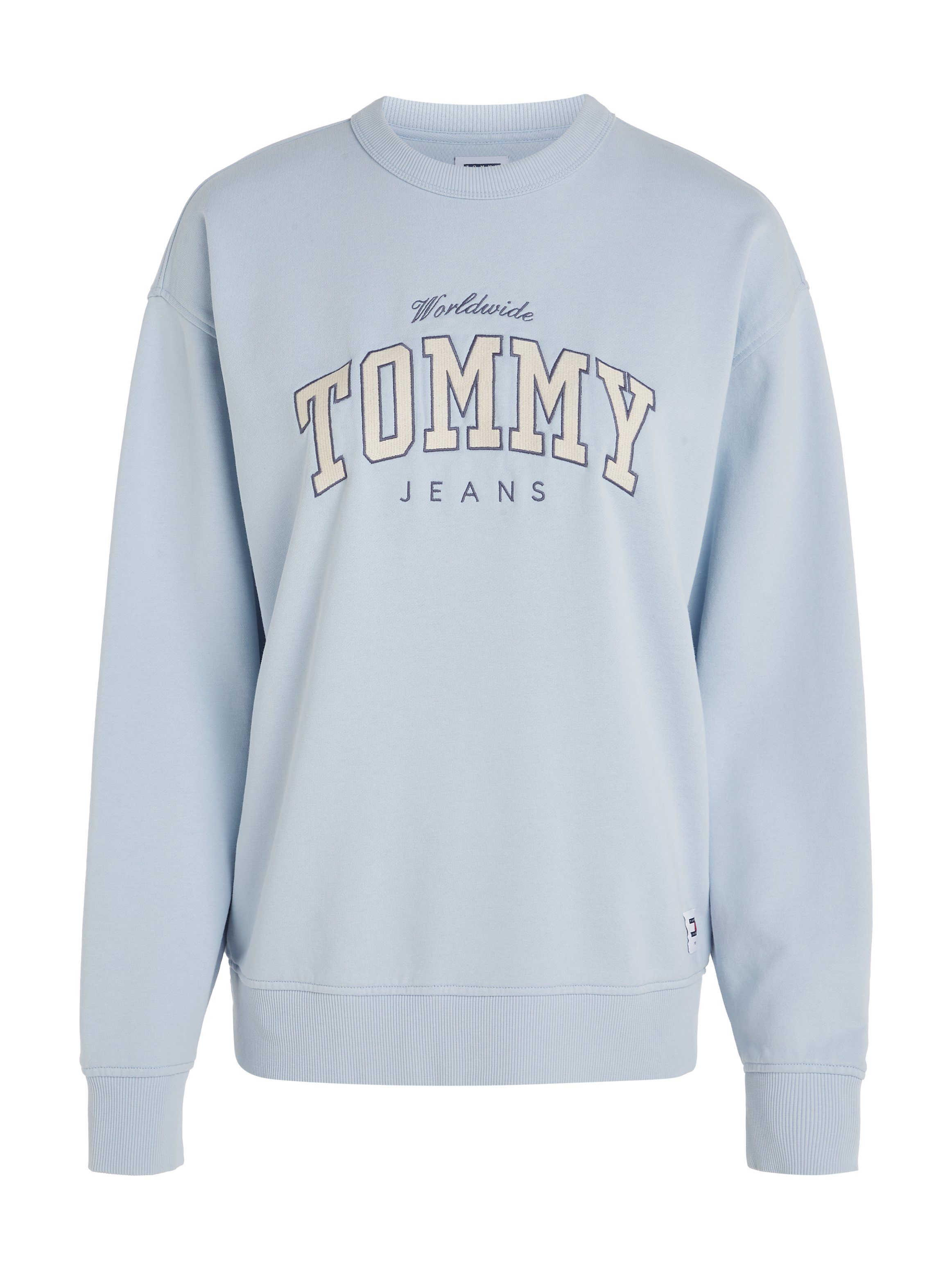 Logoschriftzug Jeans TJW Sweatshirt LUXE Tommy RLX CREW Breezy_Blue gesticktem VARSITY mit