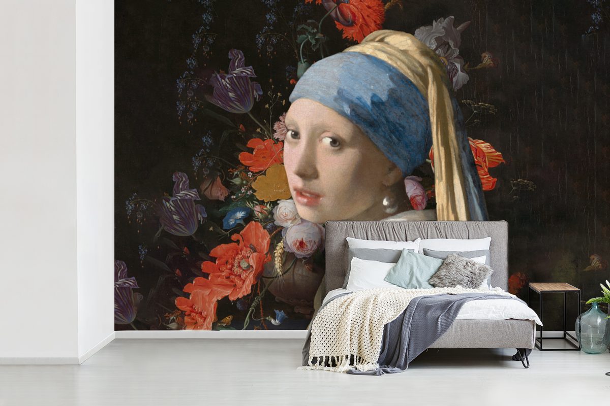 dem Fototapete Blumen, Kinderzimmer, Das Vermeer bedruckt, Wallpaper mit St), - Perlenohrring Wohnzimmer, für MuchoWow Vinyl Schlafzimmer, Tapete Mädchen Matt, - (6