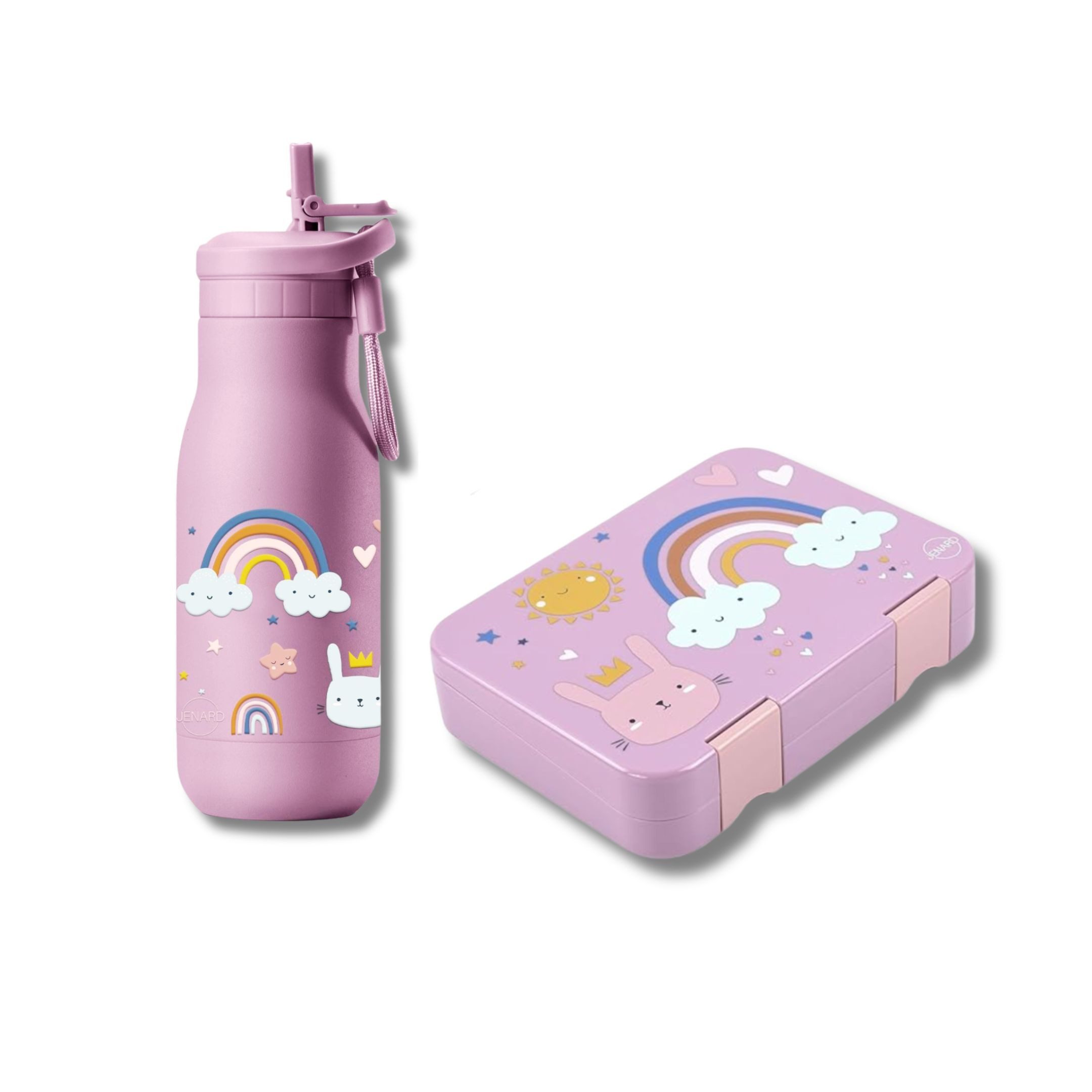 JENARD Lunchbox Brotdosen Set Kinder mit Edelstahl Trinkflasche Regenbogen, Edelstahl, PP, (Brotdosen- und Trinkflaschen-Set, 2-teiliges Set, Brotdose & Trinkflasche, Kita-Set, Kindergarten-Set), Set, BPA-frei, Lebensmittelecht, Kindgerecht, Wiederverwend