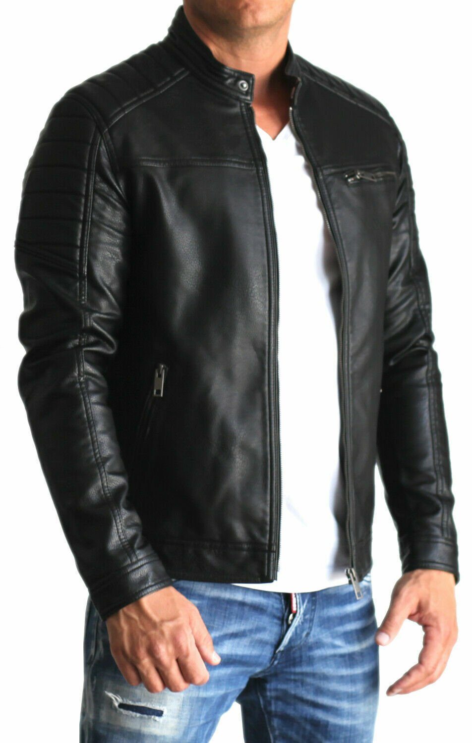Lederjacke stilvolle Bikerjacke aus Kunstleder