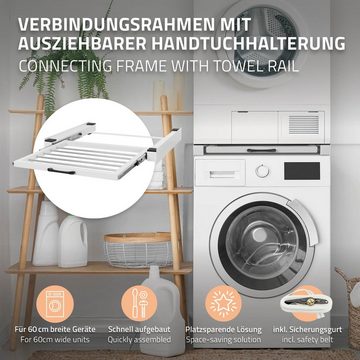 ML-DESIGN Waschmaschinenunterschrank Verbindungsrahmen Zwischenbausatz Zwischenrahmen Stahl 60,5x54,5cm Weiß ausziehbarer Handtuchhalter Universal