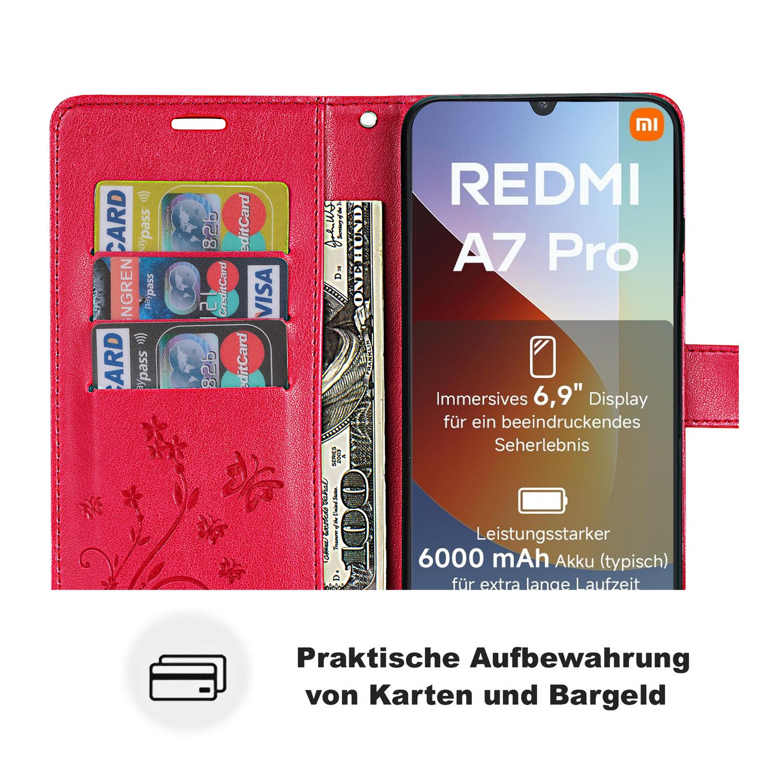 betterfon Handyhülle für Xiaomi Modelle Hülle mit [Kartenfächern], Bookstyle-Hülle: Magnetverschluss 3 Kartenfächer & Standfunktion – Bild 3 von 5