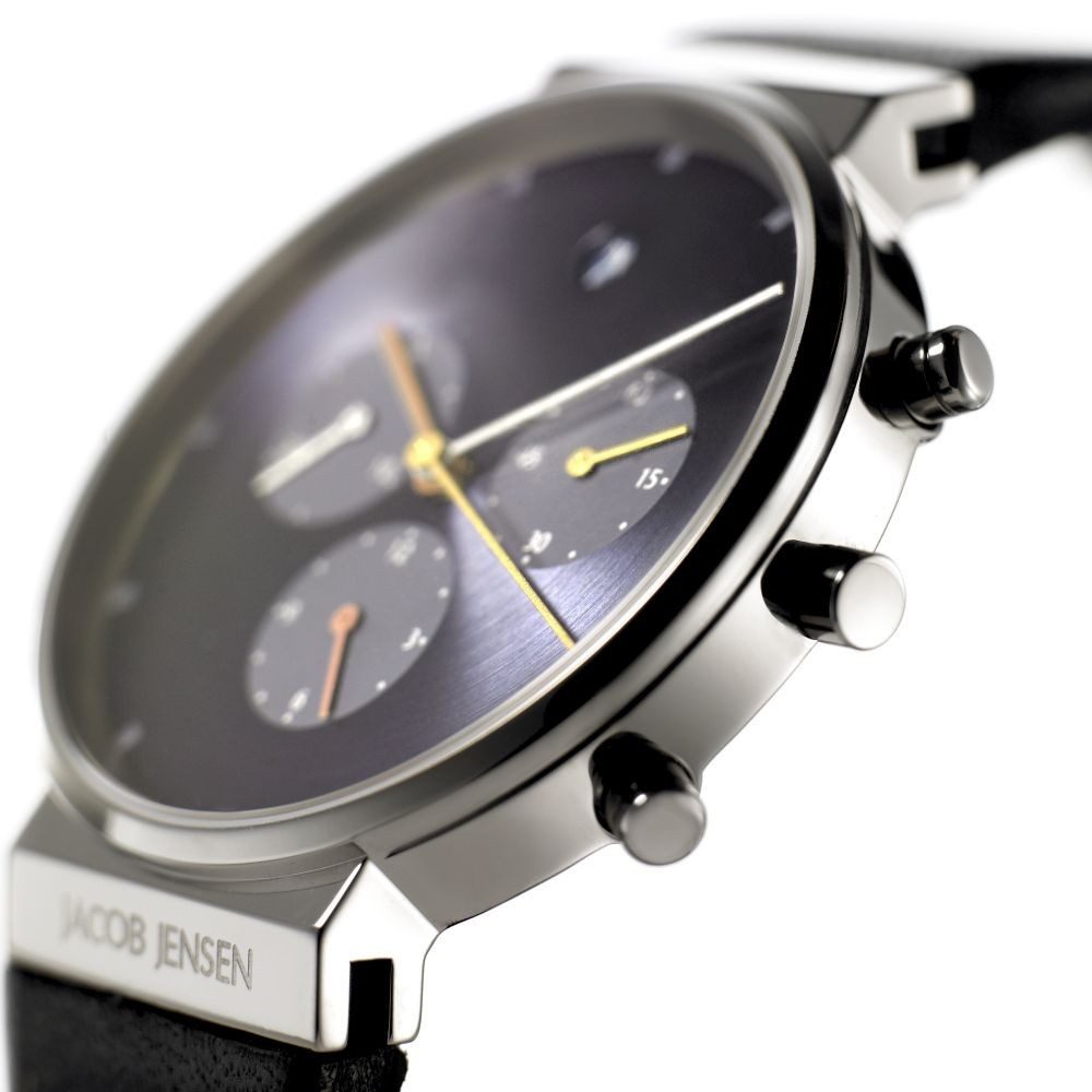 Jacob Jensen Titanuhr JACOB JENSEN Herren Armbanduhr CHRONO 605 blau D. 37 mm Lederband