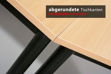 bümö Konferenztisch Besprechungstisch Serie-D - Arbeitshöhe: 72 cm, Trapez: 160x69 cm - Dekor: Ahorn - Gestell: Rundrohr schwarz