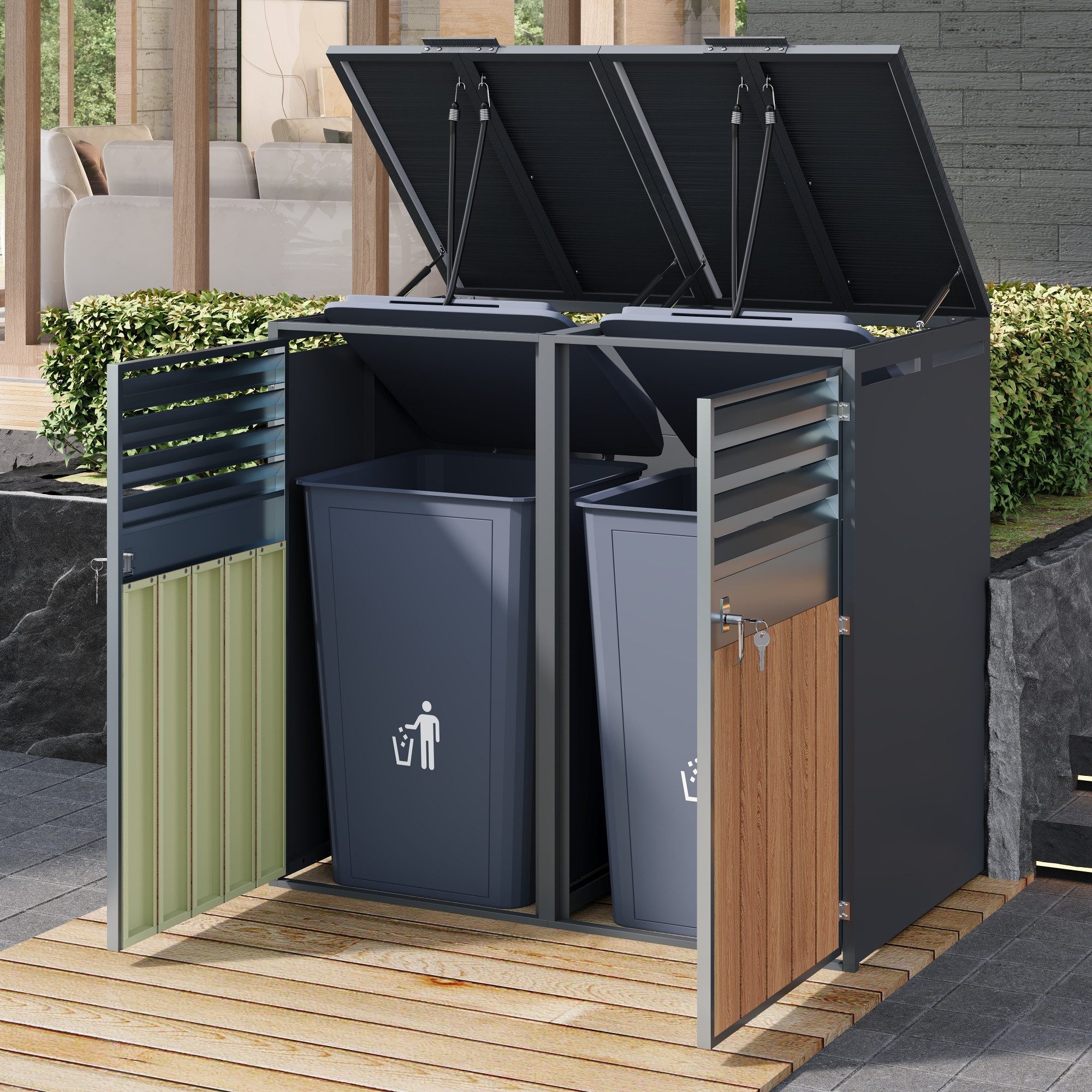 Mülltonnenbox mit Klappdeckel Mülltonnenbox trash storage compartments Abschließbar
