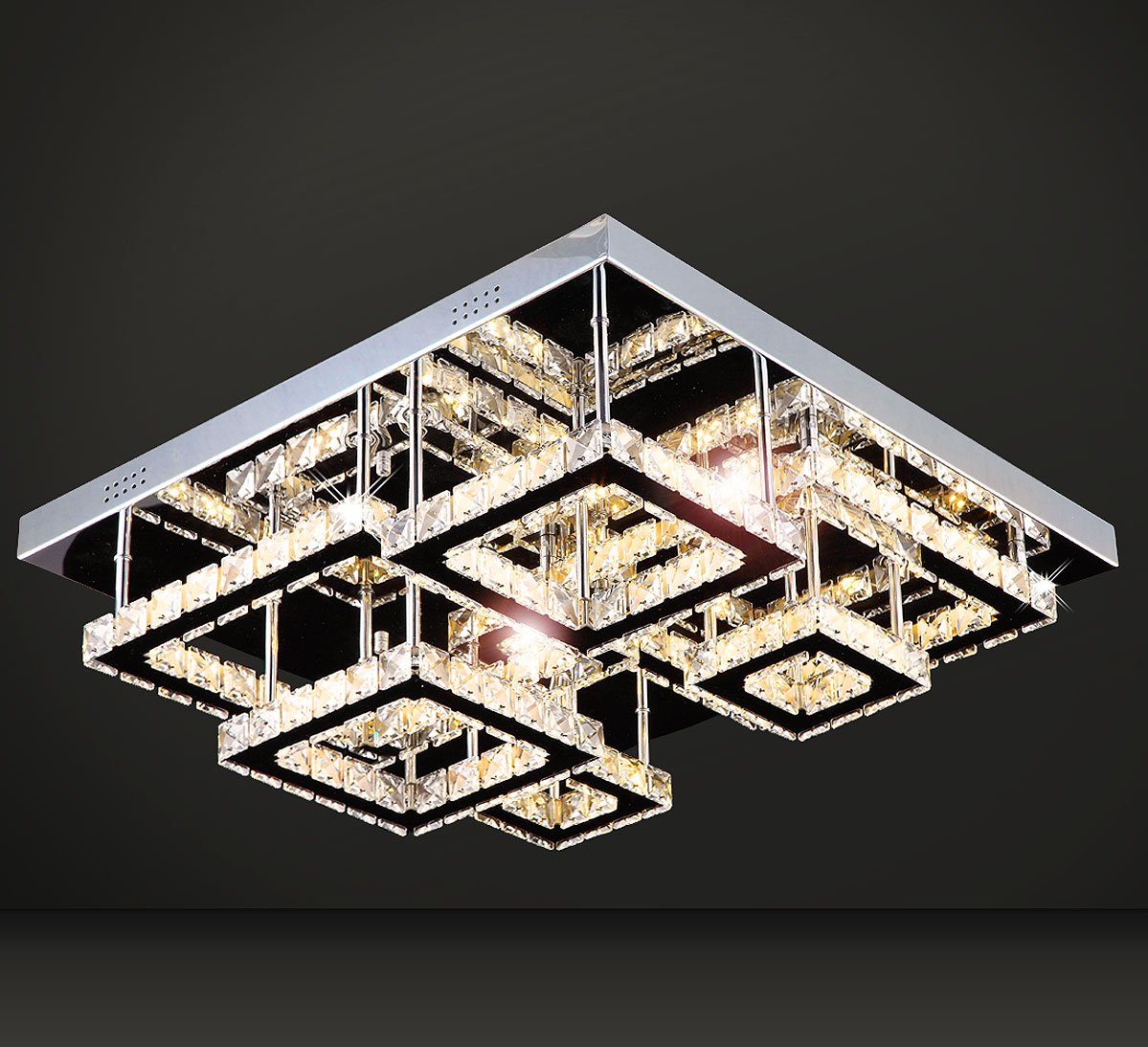 einstellbar, LED inkl. / und Lewima Modern Kristall Warmweiß Deckenlampe Design Speicherfunktion Dimmbar verspiegelt, Silber Luxus Fernbedienung Kaltweiß Glas »REDIG«, XL 60x60cm Deckenleuchte 58W,