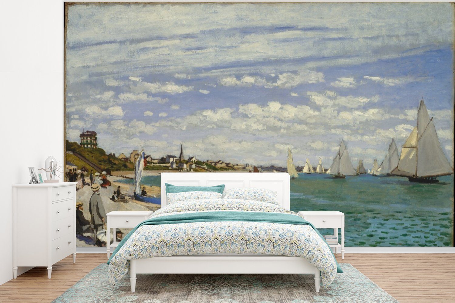 MuchoWow Fototapete Regatta bei Sainte-Adresse - Gemälde von Claude Monet, Matt, bedruckt, (6 St), Wallpaper für Wohnzimmer, Schlafzimmer, Kinderzimmer, Vinyl Tapete