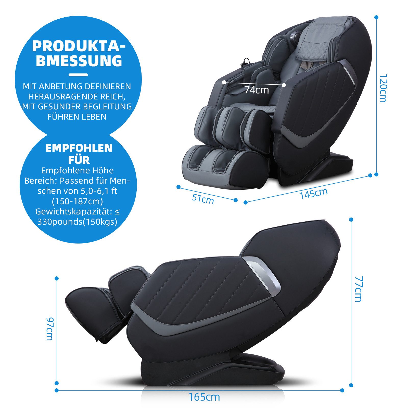 HealthRelife Massagesessel mit Zero-Gravity, 3D Shiatsu, Körperscan, SL-Sch günstig online kaufen