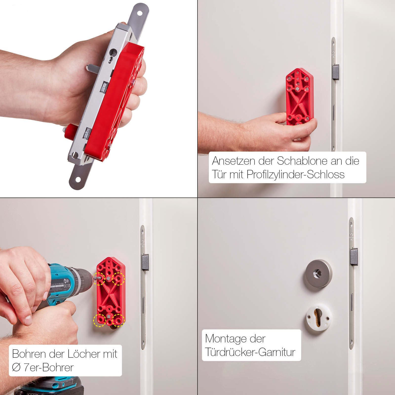 SO-TECH® Bohrlehre für Türdrücker mit Rosettengarnitur (mit 72, 78, 92 mm Entfe, 1-tlg., für Türen mit Buntbart, Profilzylinder, WC & Wechselschloss – Bild 3 von 5