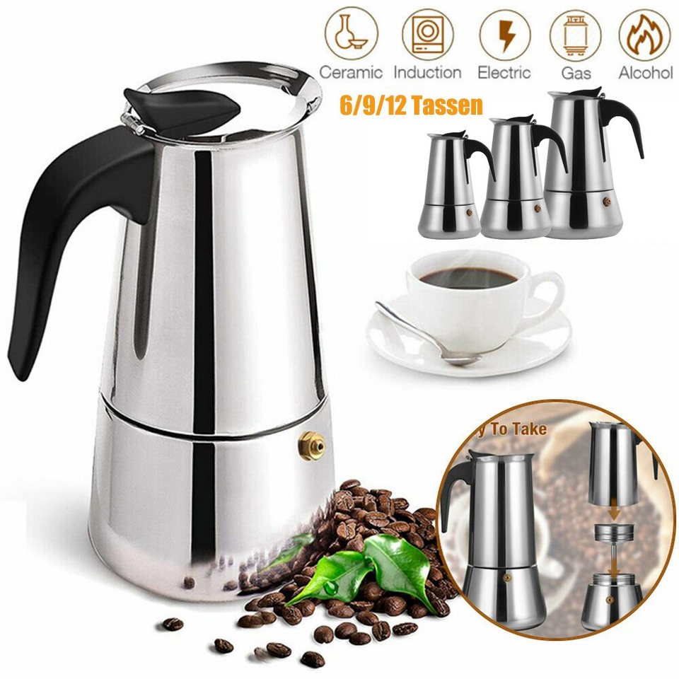BlingBin Espressokocher Espressokocher Edelstahl 6 9 12 Tassen  Espressokanne, 6l Kaffeekanne