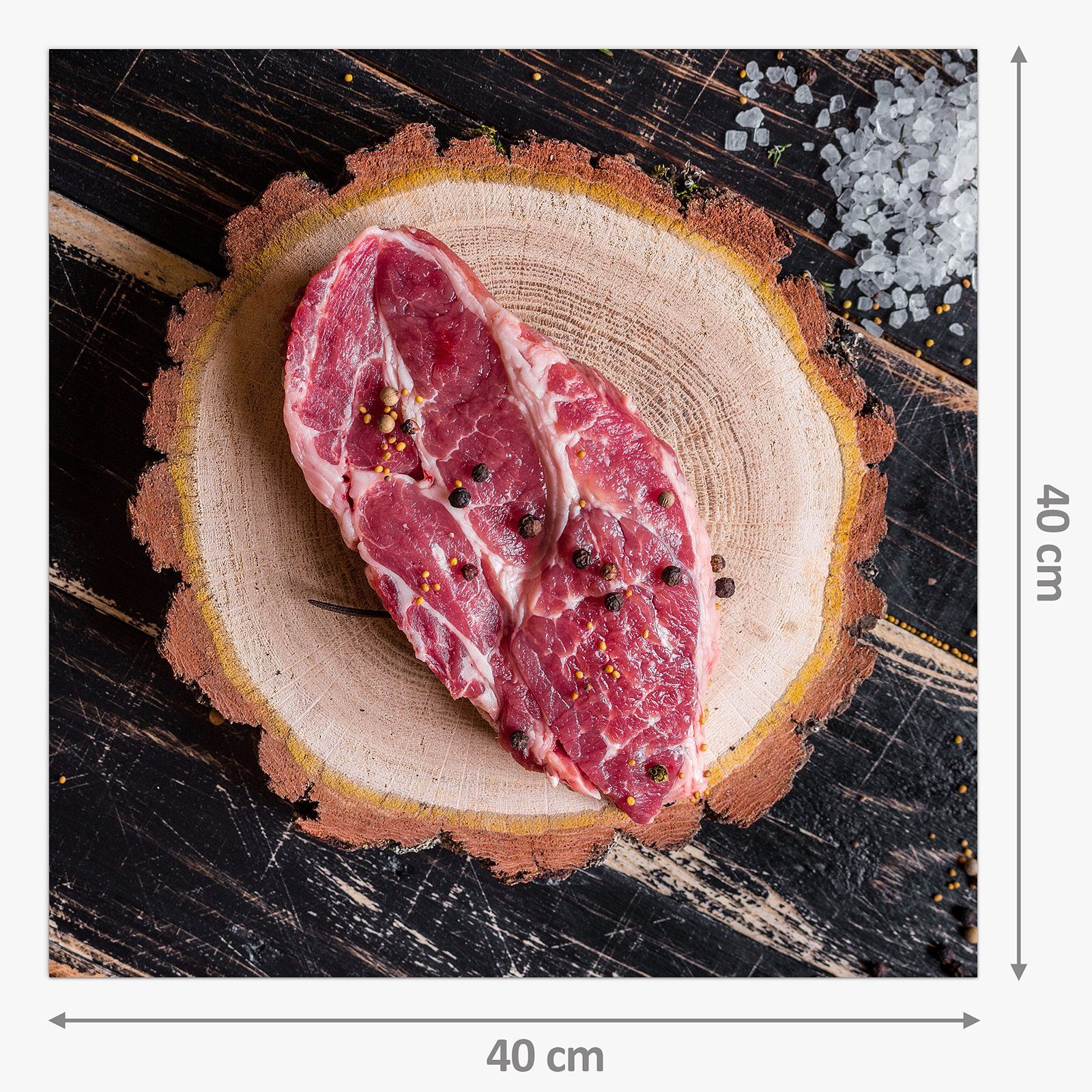 Primedeco roh Küchenrückwand Holzplatte Glas Spritzschutz Steak auf