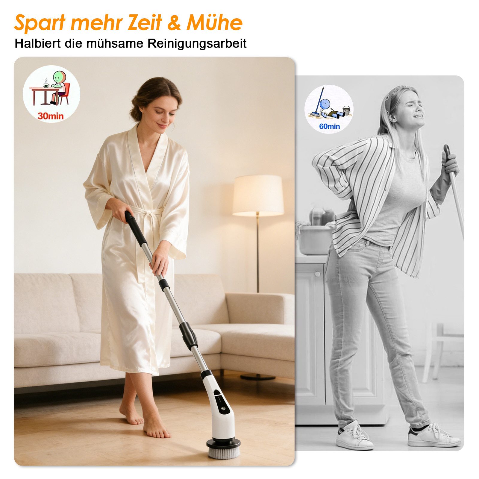 FANNOU Elektro-Oberflächenbürste 9 in 1 Electric Cleaning Brush mit austauschbaren Bohrbürstenköpfen, Putzbürste mit Verstellbarem Griff für Bad Küche Auto Fußb – Bild 5 von 5