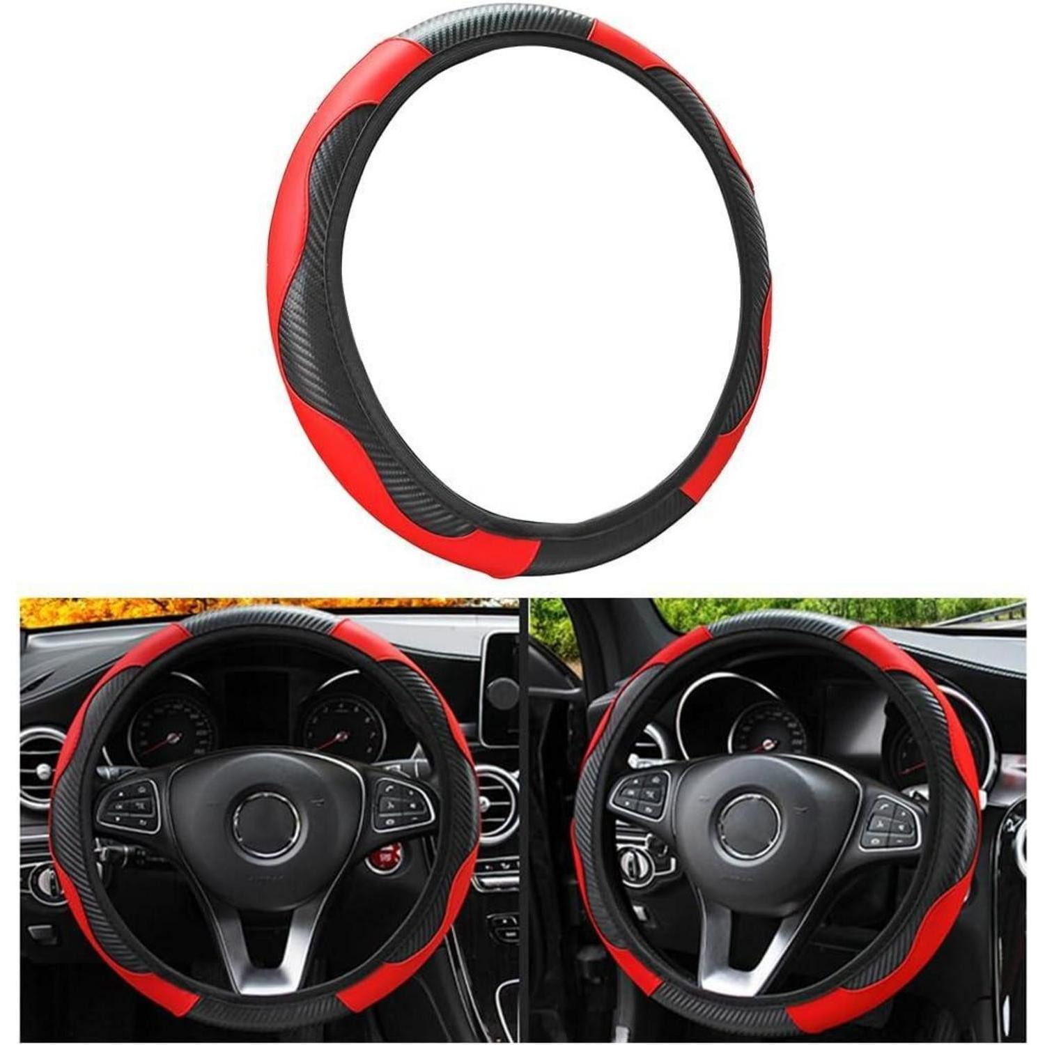 LuxusKollektion Lenkradbezug Lenkradbezug Universal Mikrofaser Leder 37 38 cm Rutschfest Rot