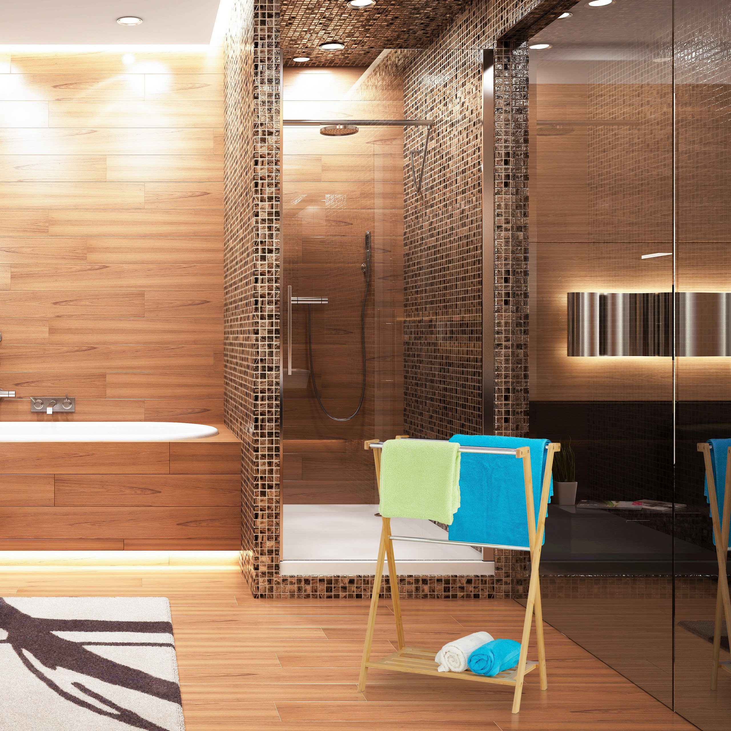 relaxdays Handtuchständer Handtuchhalter stehend Bambus günstig online kaufen