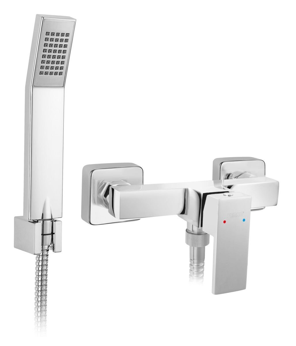 Ferro Duscharmatur Zicco mit Brauseschlauch, Handbrause und Wandhalter, Chrom, BZI77