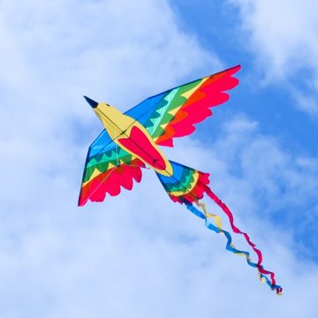 CiM Flug-Drache Bird Drachen RAINBOW, 164x105cm mit drei Streifenschwänzen inkl. Drachenschnur