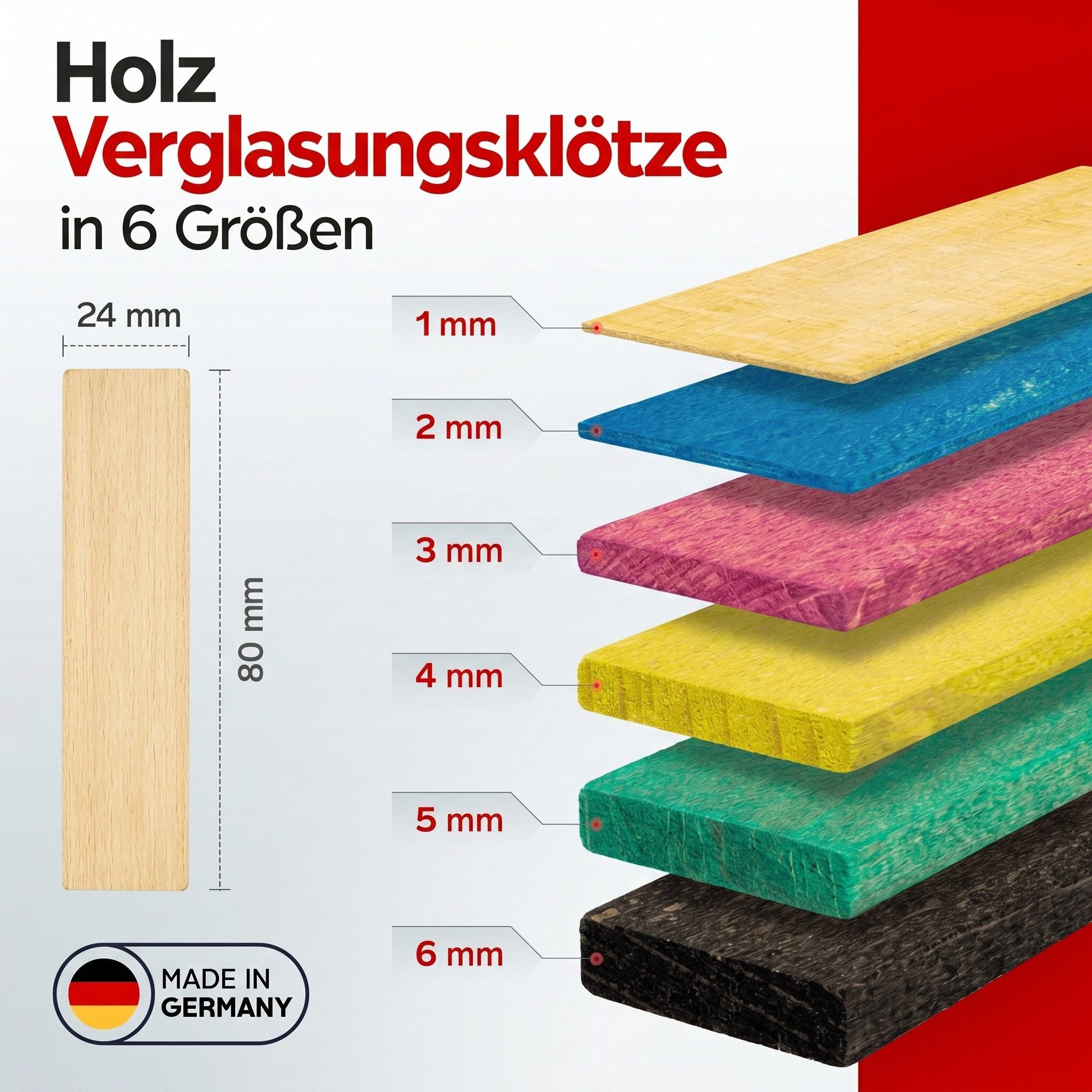 Inovatec Unterlegplatte INOVATEC Holz Verglasungsklötze 80 x 24, 150-St.