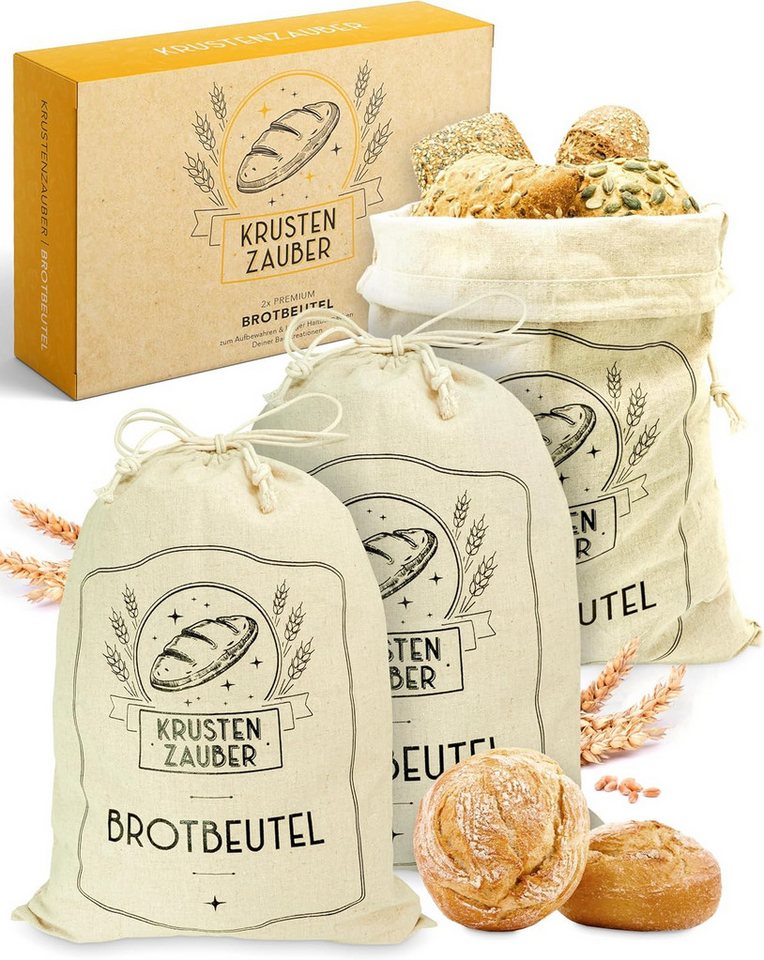 Krustenzauber Brottasche Leinen Brotbeutel im 2er oder 3er Set zur Brotaufbewahrung, (3-tlg)