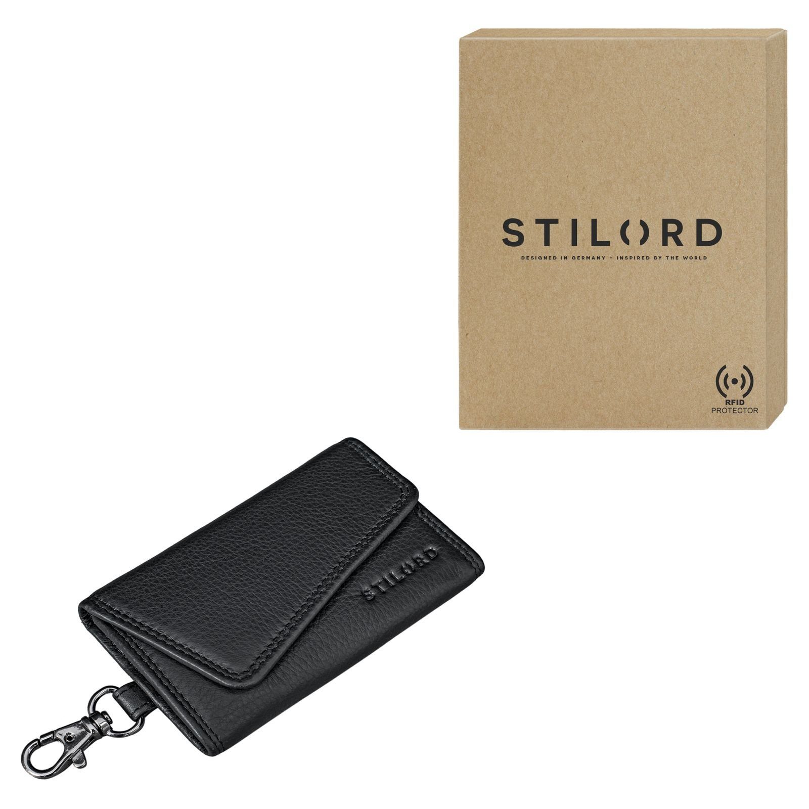 STILORD "Tinus" Leder mit Karabinerhaken Schlüsseltasche schwarz Schlüsseletui