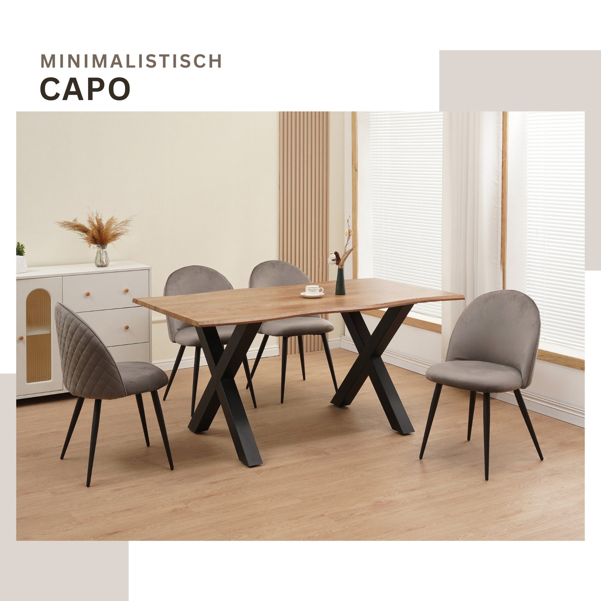 Albatros International Esszimmerstuhl Esszimmer Stühle 4 er Set CAPO, Stuhl Stühle Esszimmerstühle, Küche (4er Set, Grau, Samt Bezug), Küchenstuhl Küchenstühle Essstühle für den Esstisch Ess Stühle