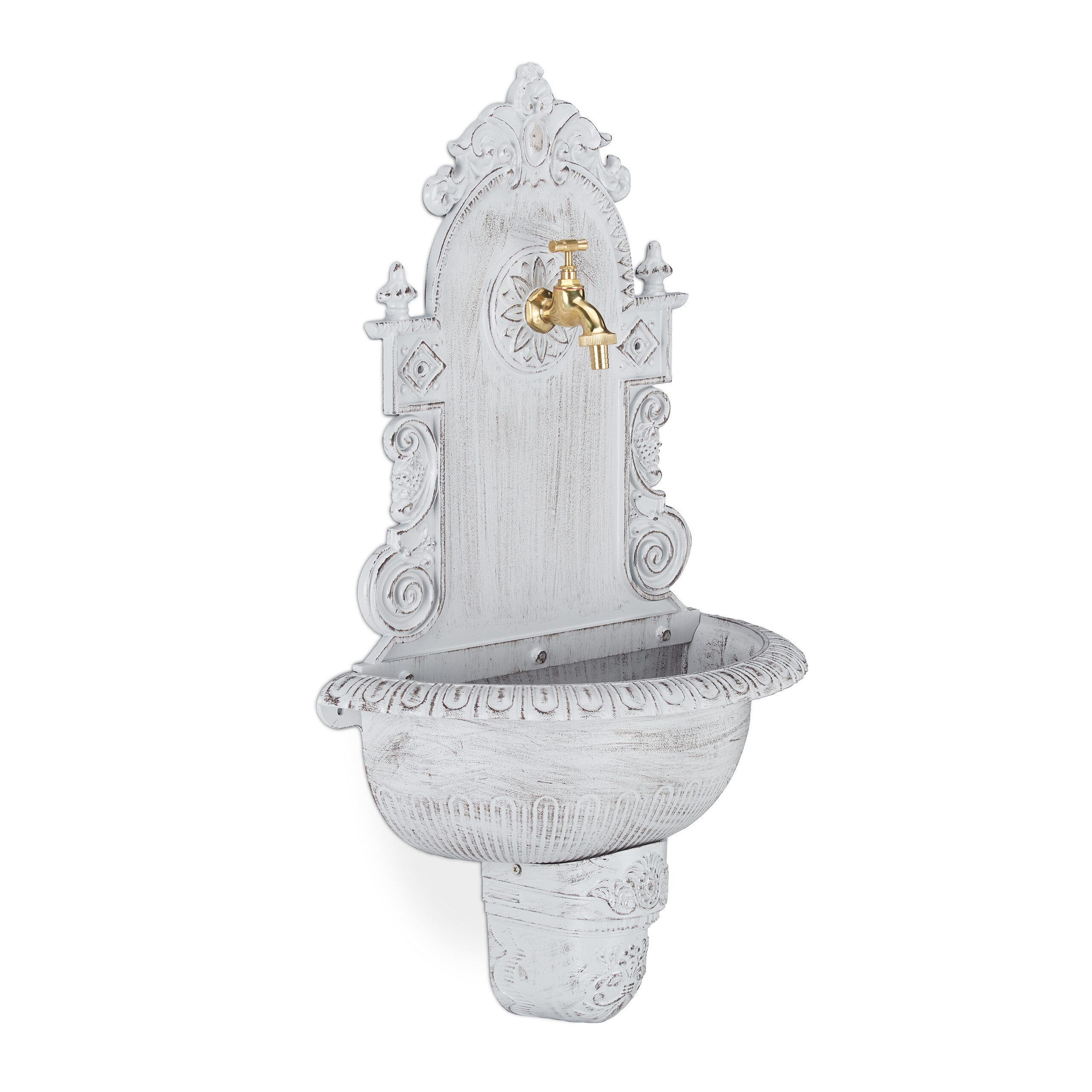 relaxdays Gartenbrunnen XL Wandbrunnen antik, Weiß günstig online kaufen