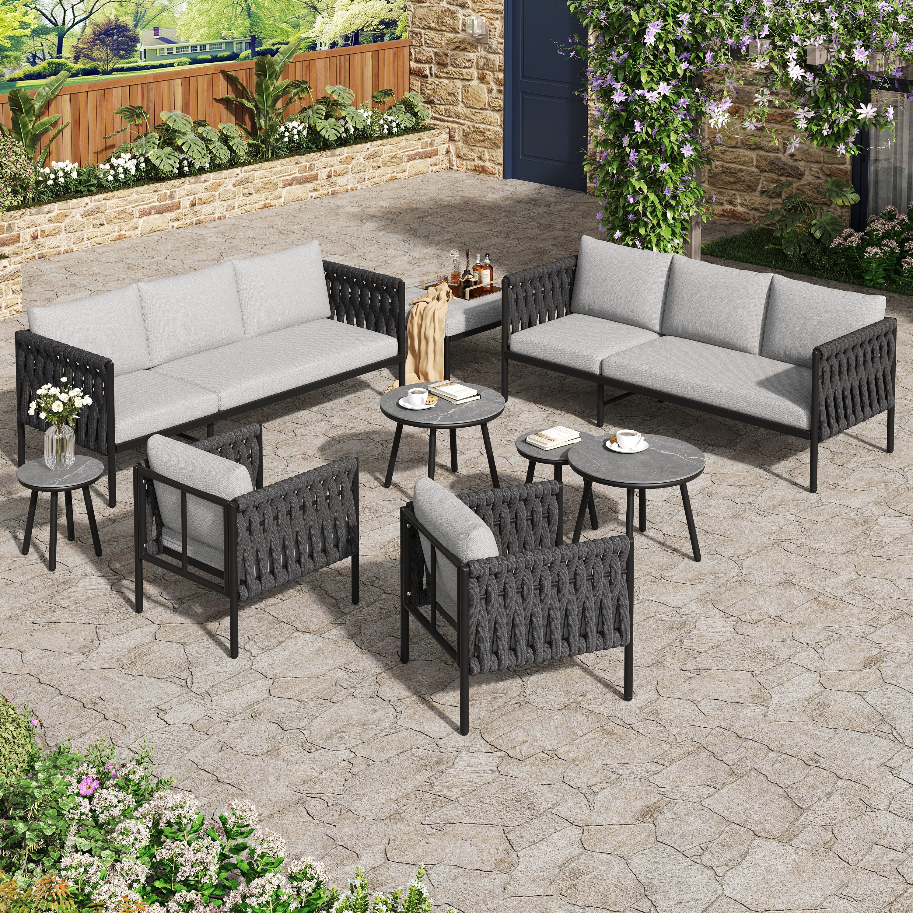OKWISH Gartenlounge-Set Gartenmöbel-Set, Eckgarnitur mit bequemen günstig online kaufen