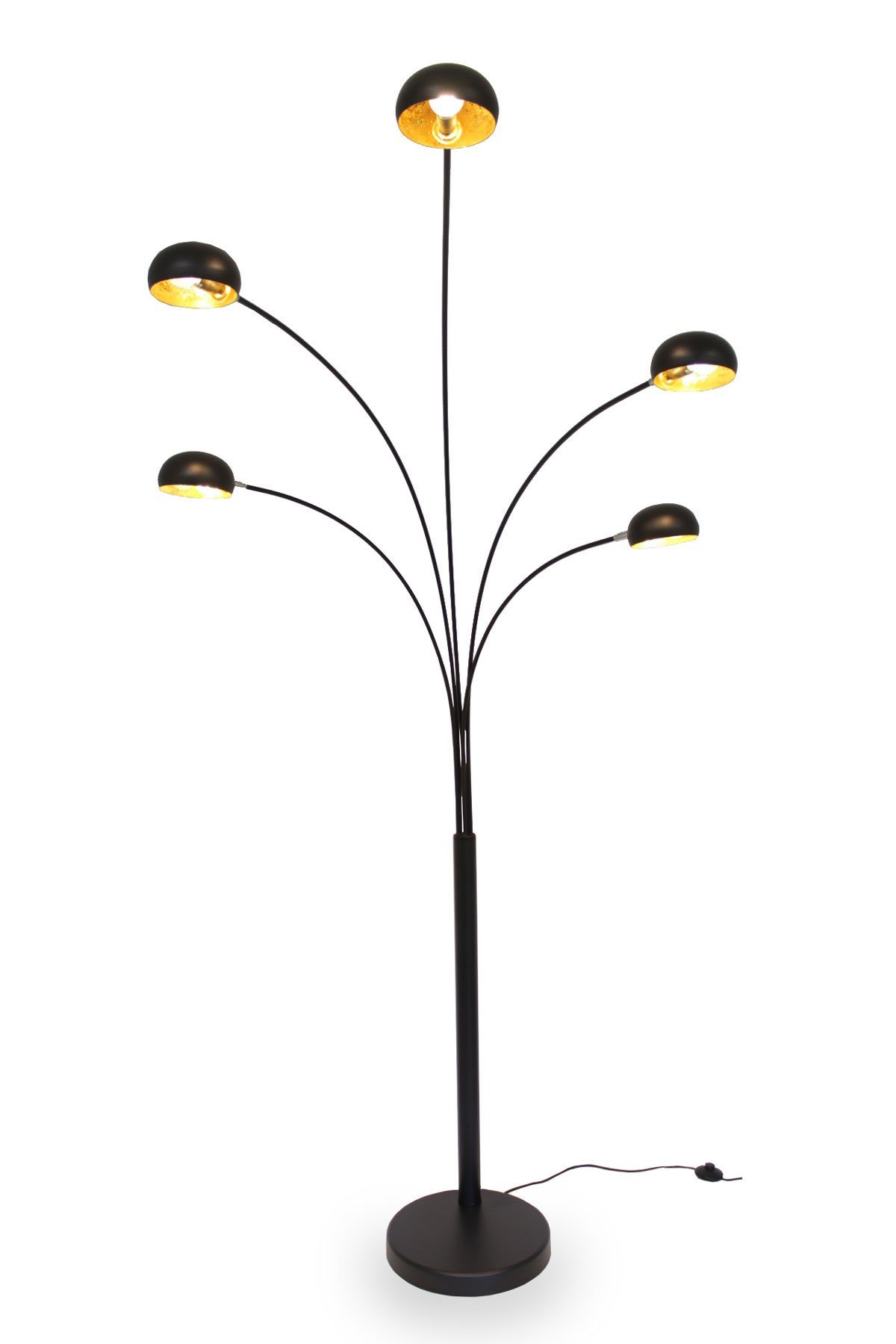 Kiom Stehlampe Bogenleuchte Narok XL 5-armig schwarz + blattgold,  Leuchtenarme auffächerbar, Leuchtmittel nicht inklusive, Leuchtmittel  abhängig