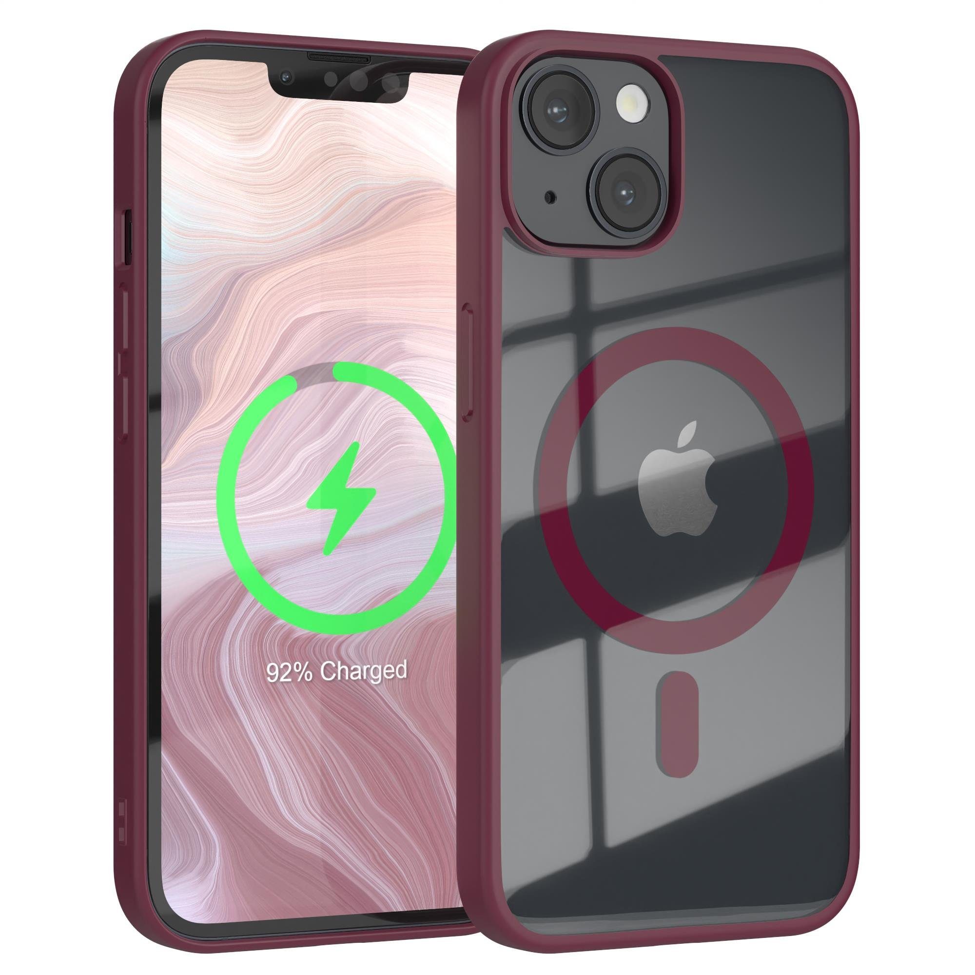 EAZY CASE Handyhülle Transparente Hülle mit MagSafe für iPhone 14 6,1 Zoll, Back Cover Slimcover mit Displayschutz, Magsafefunktion, Bumper, Beere