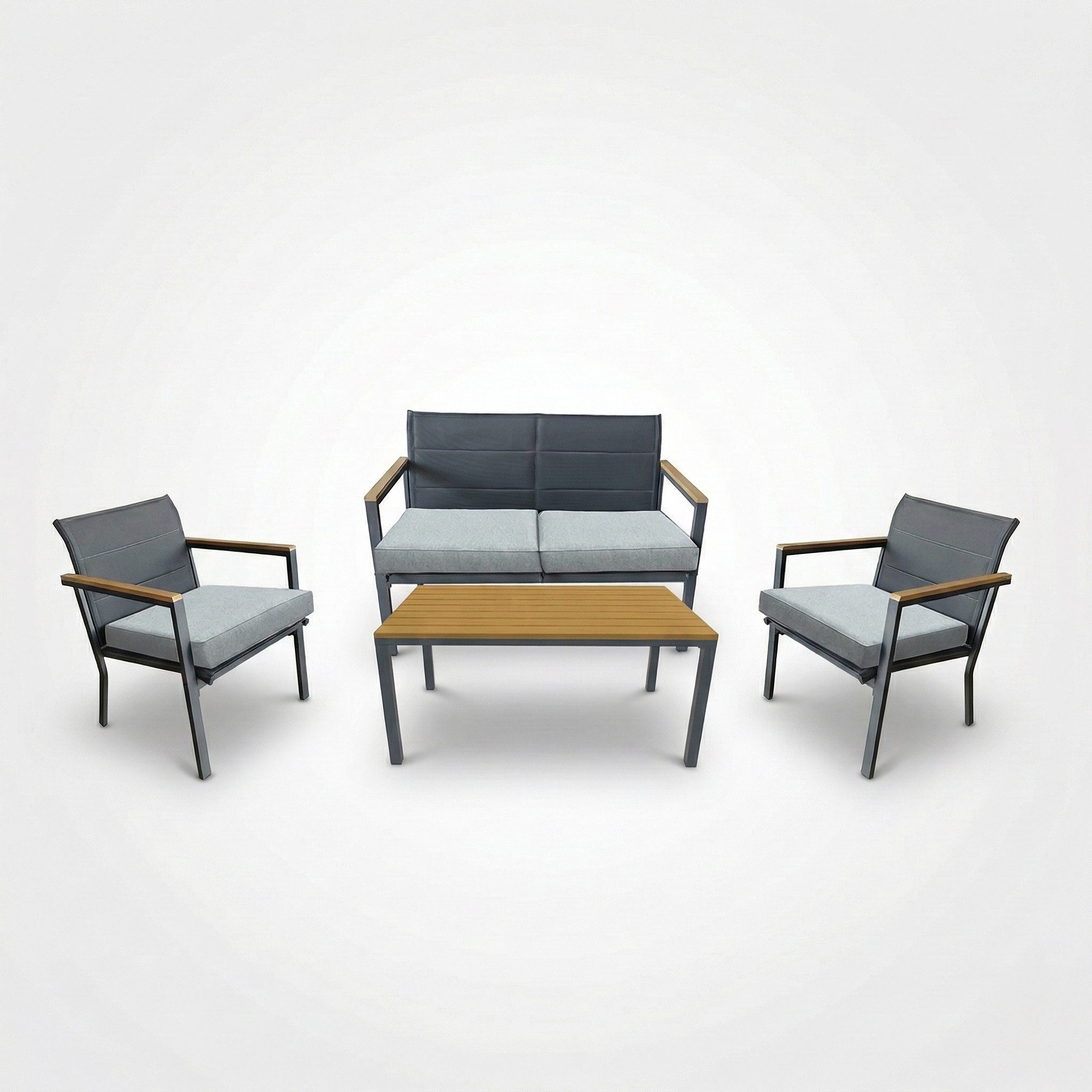 acamp Gartenlounge-Set stilvolles Terrassenlounge Set Chiana mit Tisch für Terrasse, (komfortable Sitzgruppe für 4 Personen, inkl. Sofa, 2 Sessel & Tisch), Terrassen Lounge Set, Outdoor Lounge Set, Aluminium, grau