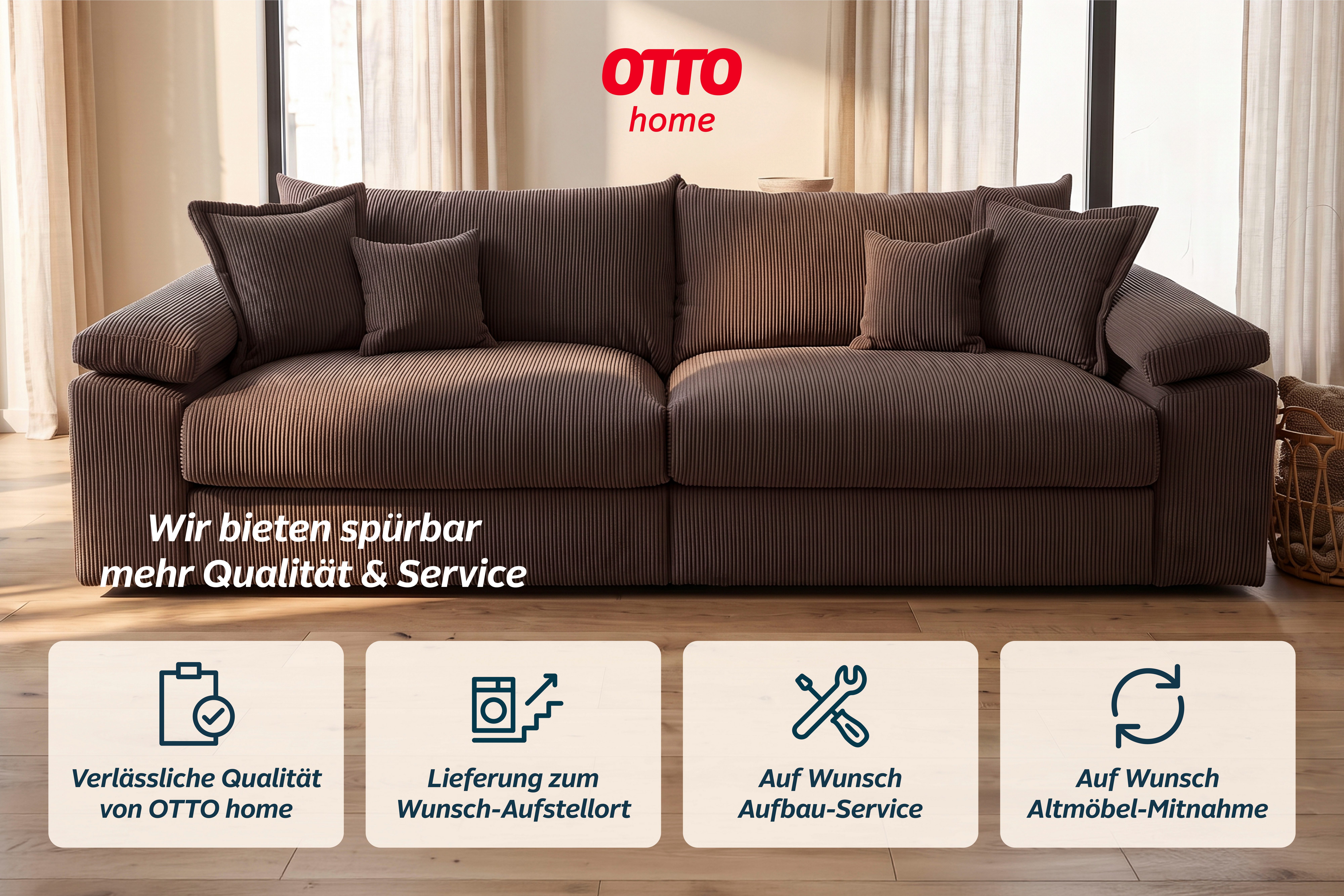 OTTO home Big-Sofa Soft&Cosy XXL, B: 303 cm - OTTO. Verlässliche Qualität., Mega-Sofa, Cord oder Chenille-Struktur, mit Federkern & 4 Zierkissen – Bild 4 von 5