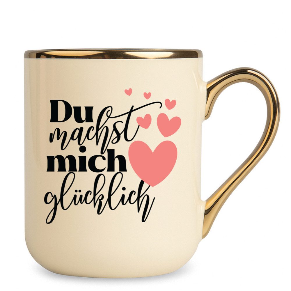 Primawela Tasse Tasse - Du machst mich glücklich- Kaffeetasse Goldrand