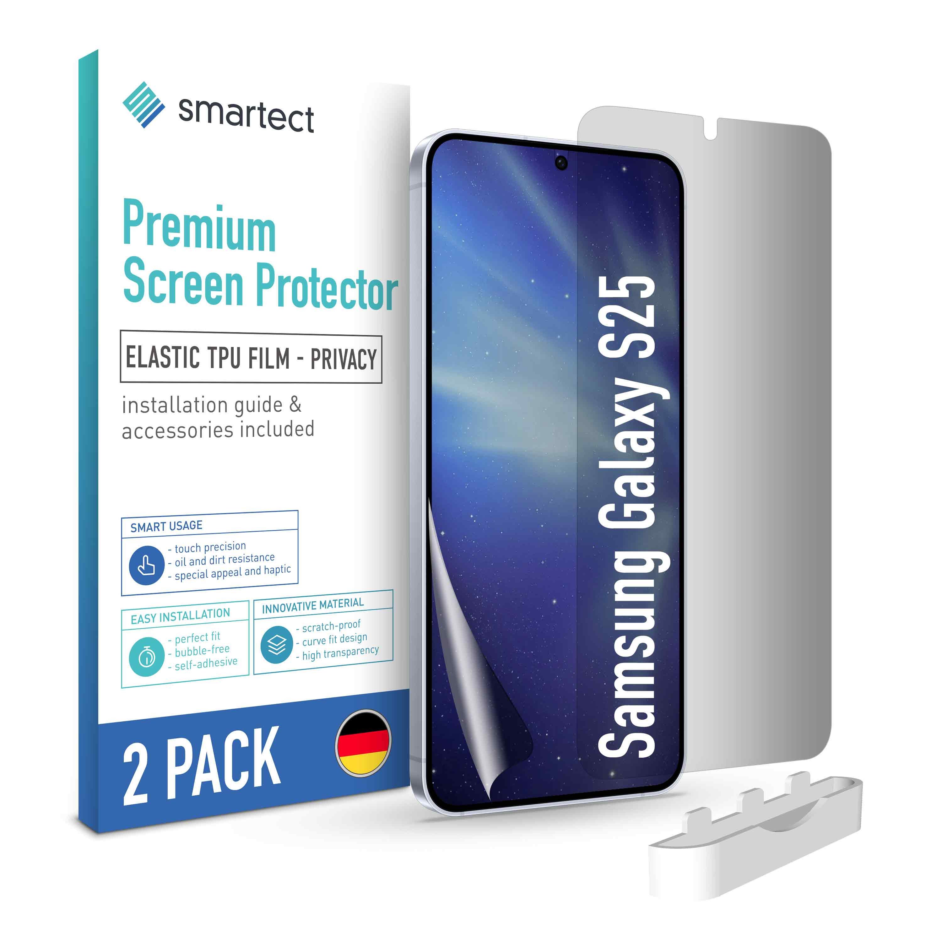 smartect Displayschutzfolie 2X TPU Schutzfolie Privacy für Samsung Galaxy S25 für Samsung Galaxy S25, Set, 2 Stück, Anti-Spy, Kratzfest, Blasenfrei, Oleophob, Fingerabdruck kompatibel