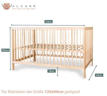 Alcube Babybett TONI I 9-fach höhenverstellbar I BESTSELLER! mit FSC®-Zertifikat, Babybett 60x120 ohne Matratze aus Buchenholz I ohne Schubladen