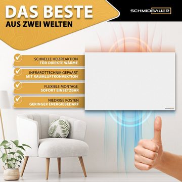 Schmidbauer Infrarotheizung Hybrid Infrarotheizung Luftkonvektion Thermostat Elektro Heizkörper, Infrarot und Konvektion