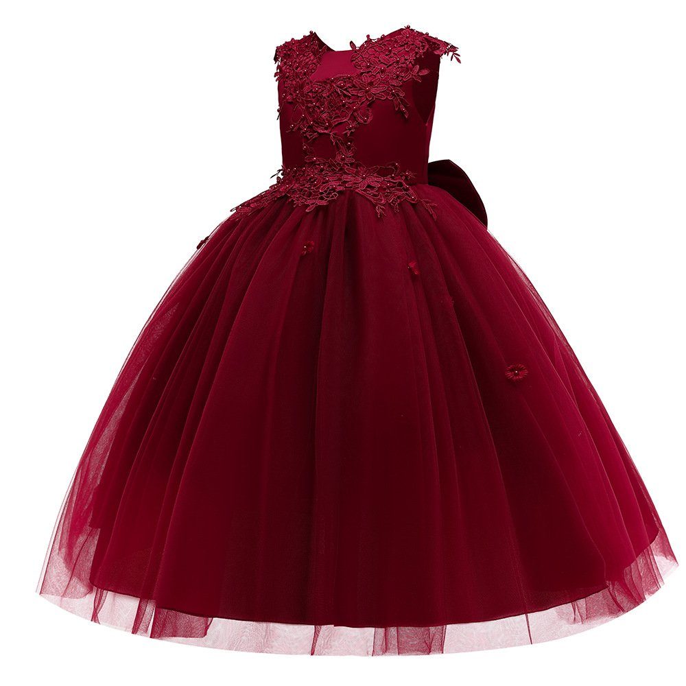 Blumenbesticktes Tüllkleid Ballkleid Abendkleid Rotwein Mädchen, für LAPA