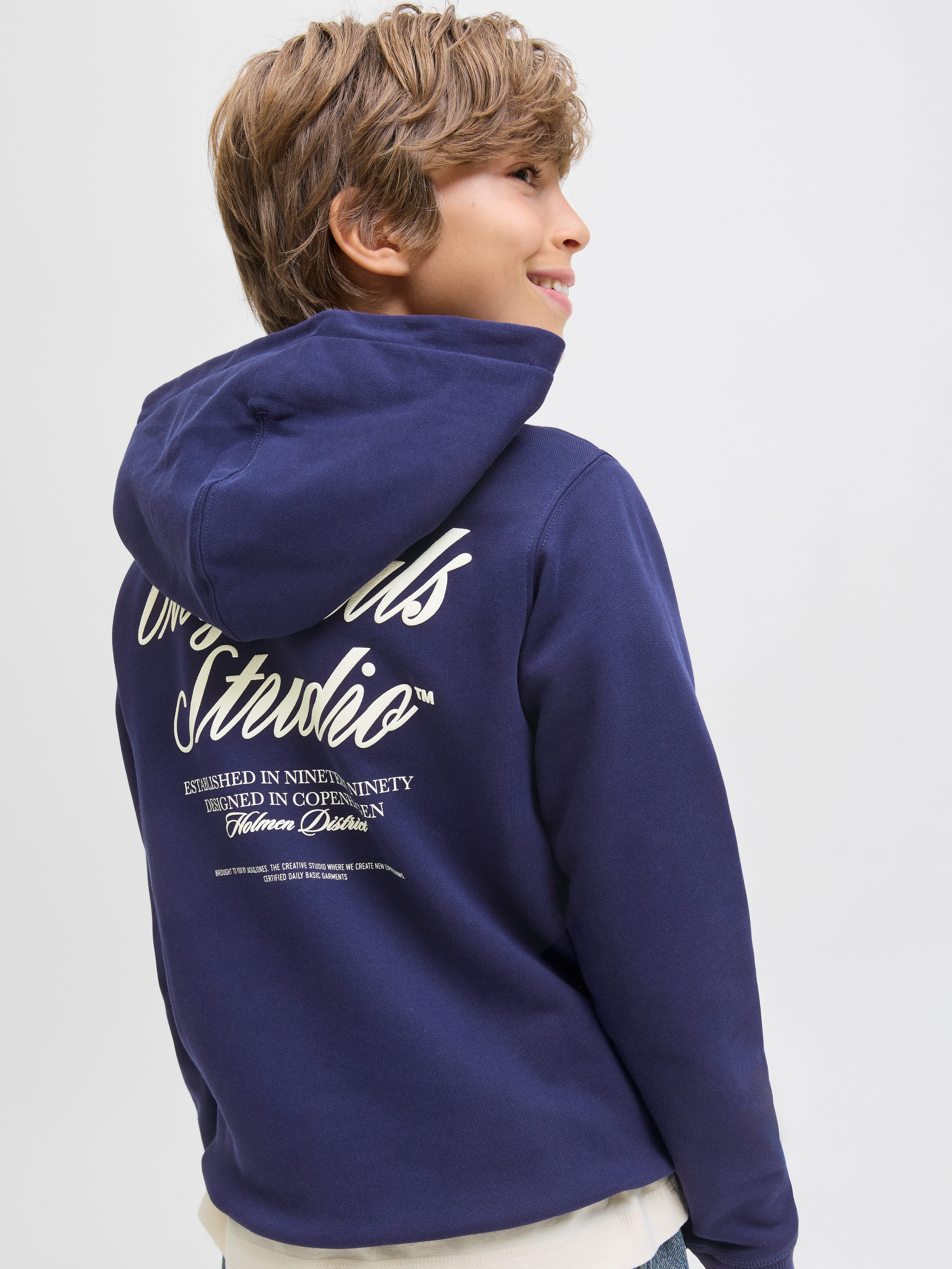 Jack & Jones Junior Kapuzensweatshirt JORNORREBRO TYPO BACK SWEAT HOOD SN JNR Baumwollmischung, relaxed fit, Langarm