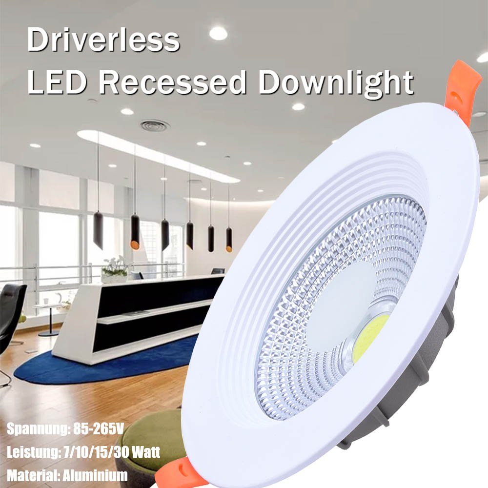 Rosnek LED Deckenleuchte 7W COB Downlight,Warmweiß/Naturweiß/Kaltweiß, 7/10W,LED Naturweiß, Warmweiß, Kaltweiß COB-LED, Warmweiß