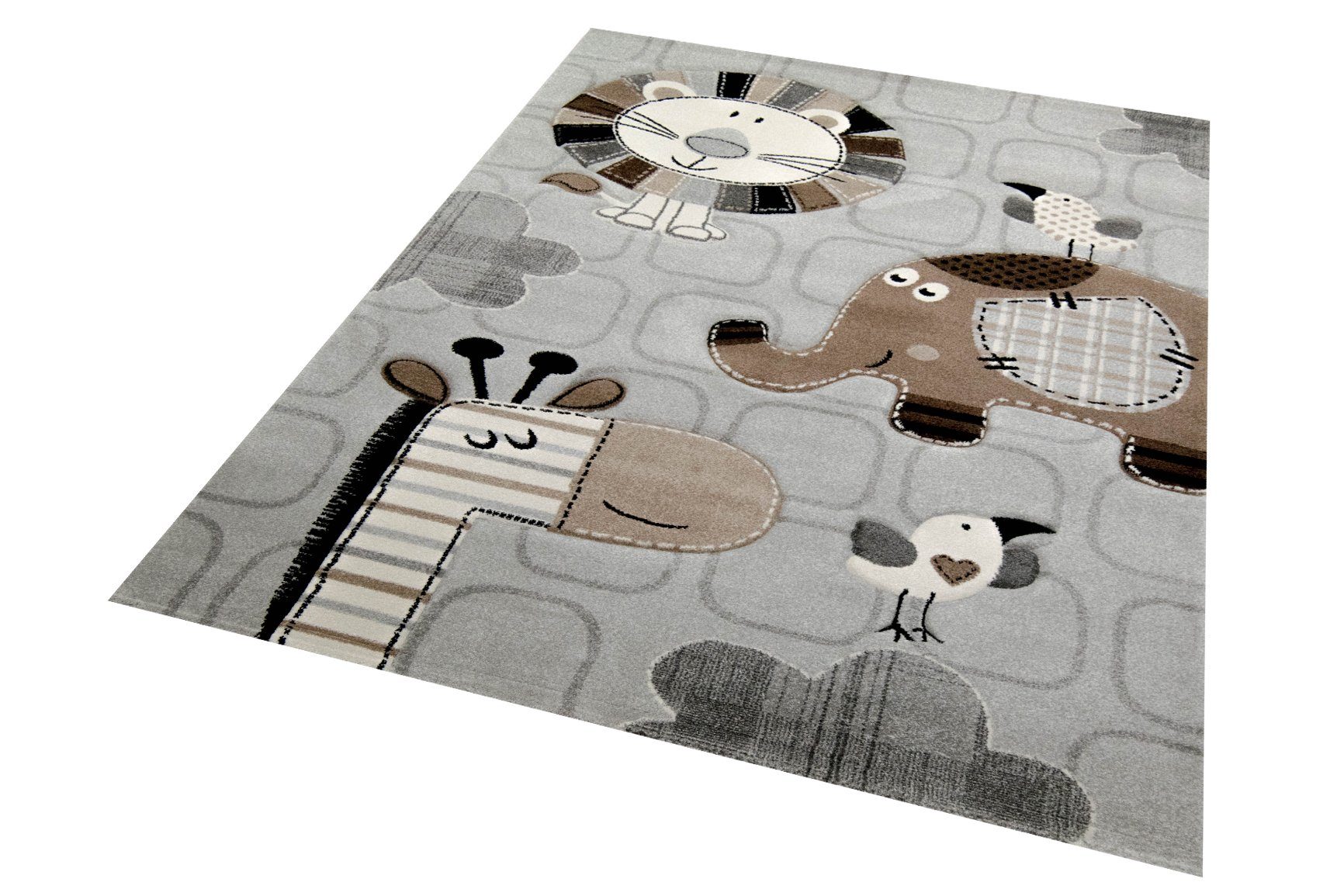 Carpetia Kinderteppich Kinderzimmer Teppich afrikanische Tierel creme grau günstig online kaufen