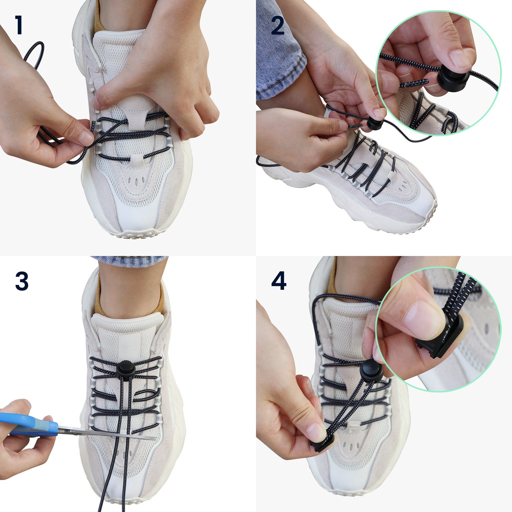 kürzbar Elastische Schnürsenkel 120 - 2x Schnürsenkel kwmobile mit Schnellverschluss, cm Länge mit Schuhbänder Schnellschnürsystem